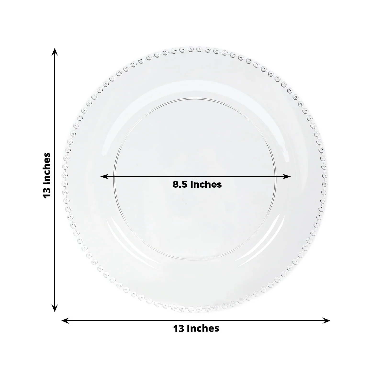 10-Pack Economy Round Plastic Charger Plates 13" in Clear Beaded Rim, Stylish Dinner Party Serving Plates - Image 3