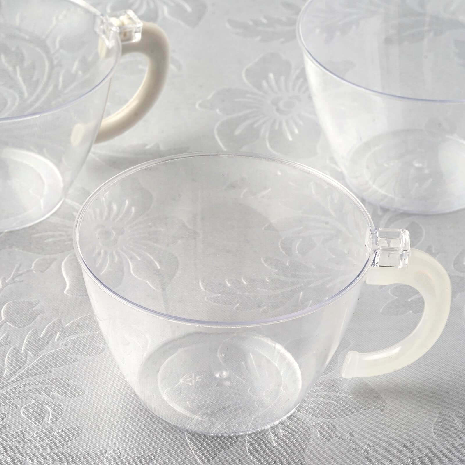25-Pack Disposable Plastic Coffee Cups with Handles - 6oz Clear Hard Tea Mugs for Hot Beverages - Image 2