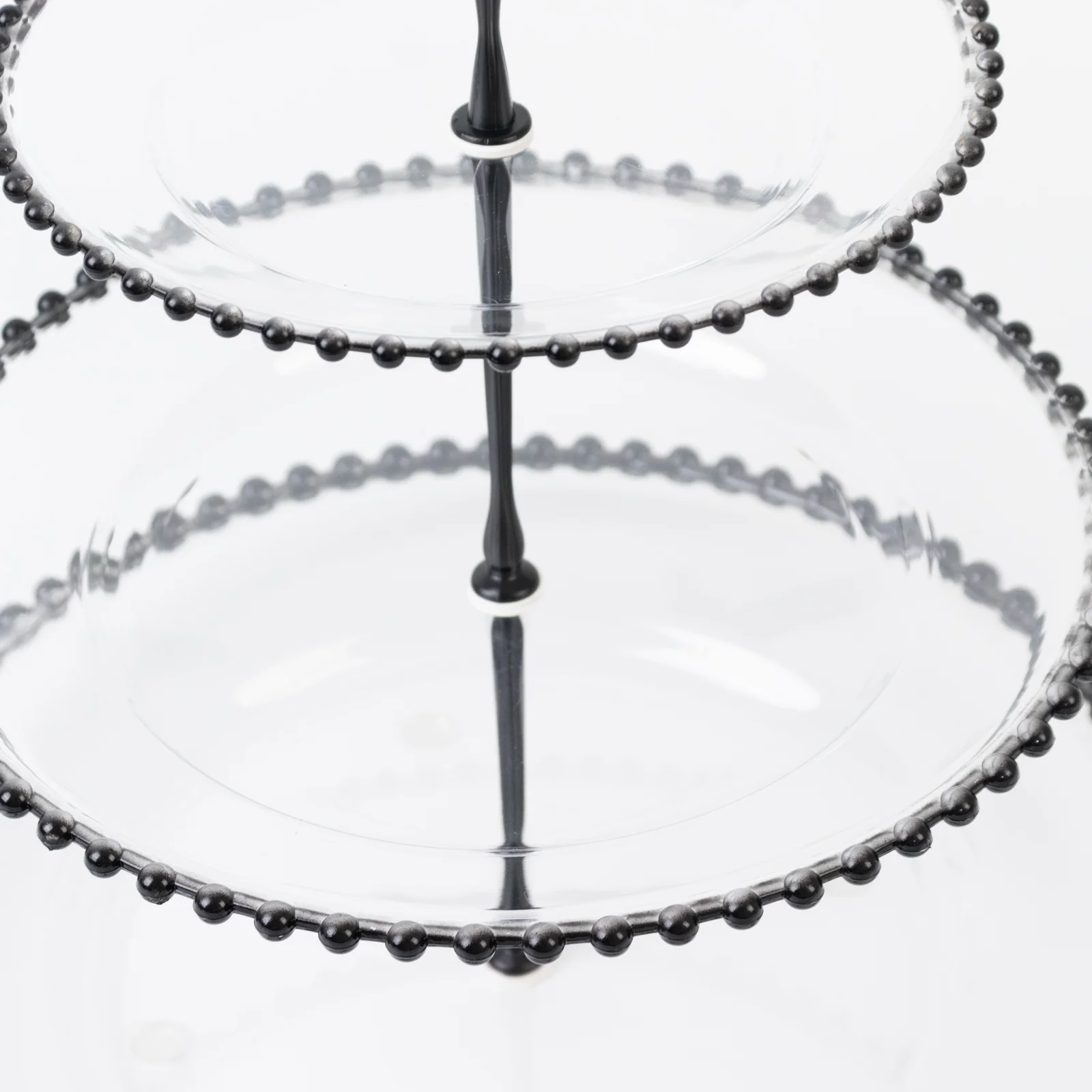 14" Clear 3-Tier Plastic Dessert Display Stand With Black Beaded Rim, Round Cupcake Tower Tea Party Serving Platter With Top Handle - Image 7