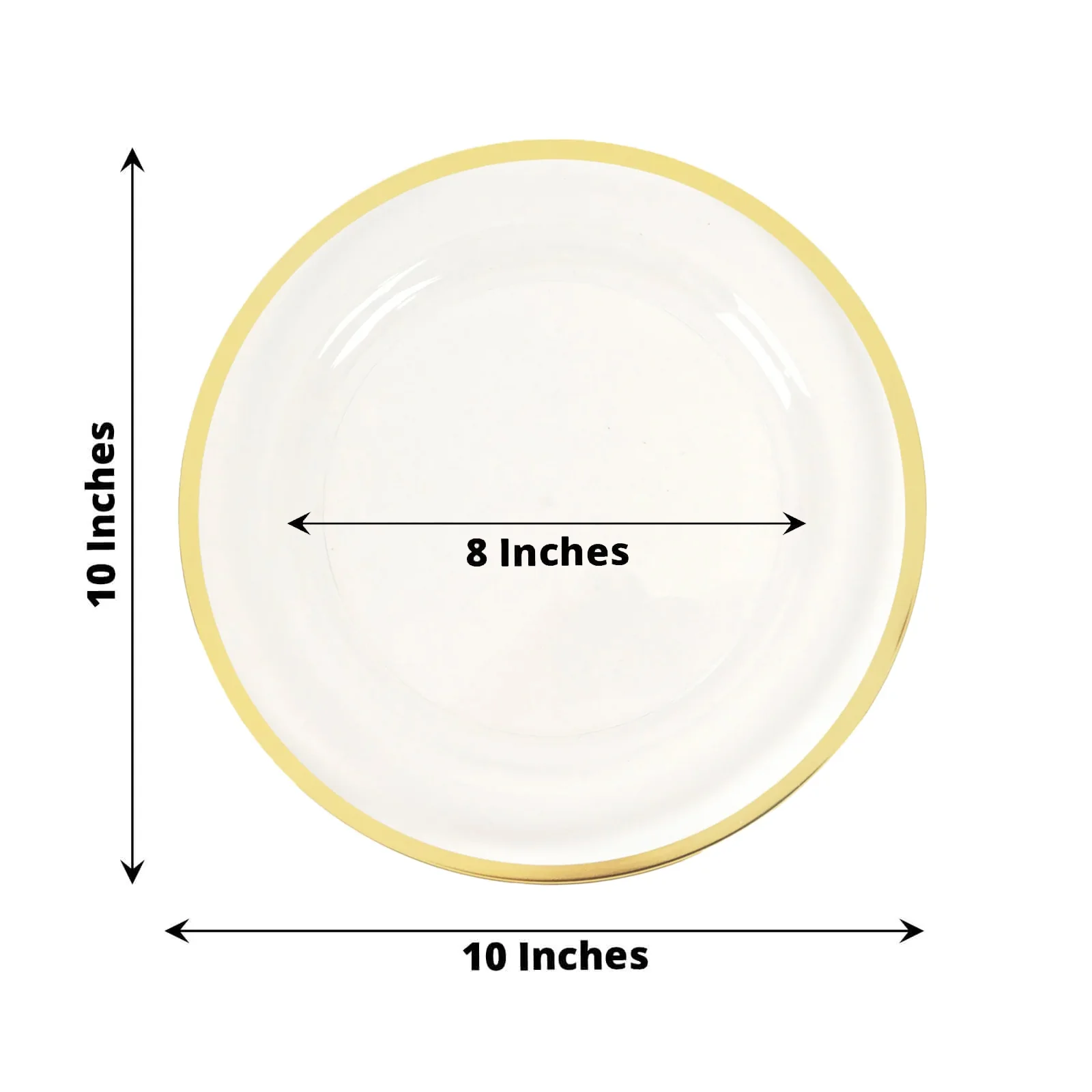 10-Pack Plastic 10" Round Dinner Plates in Clear with Gold Rim - Disposable Party Plates for Classy Banquets & Special Occasions - Image 2