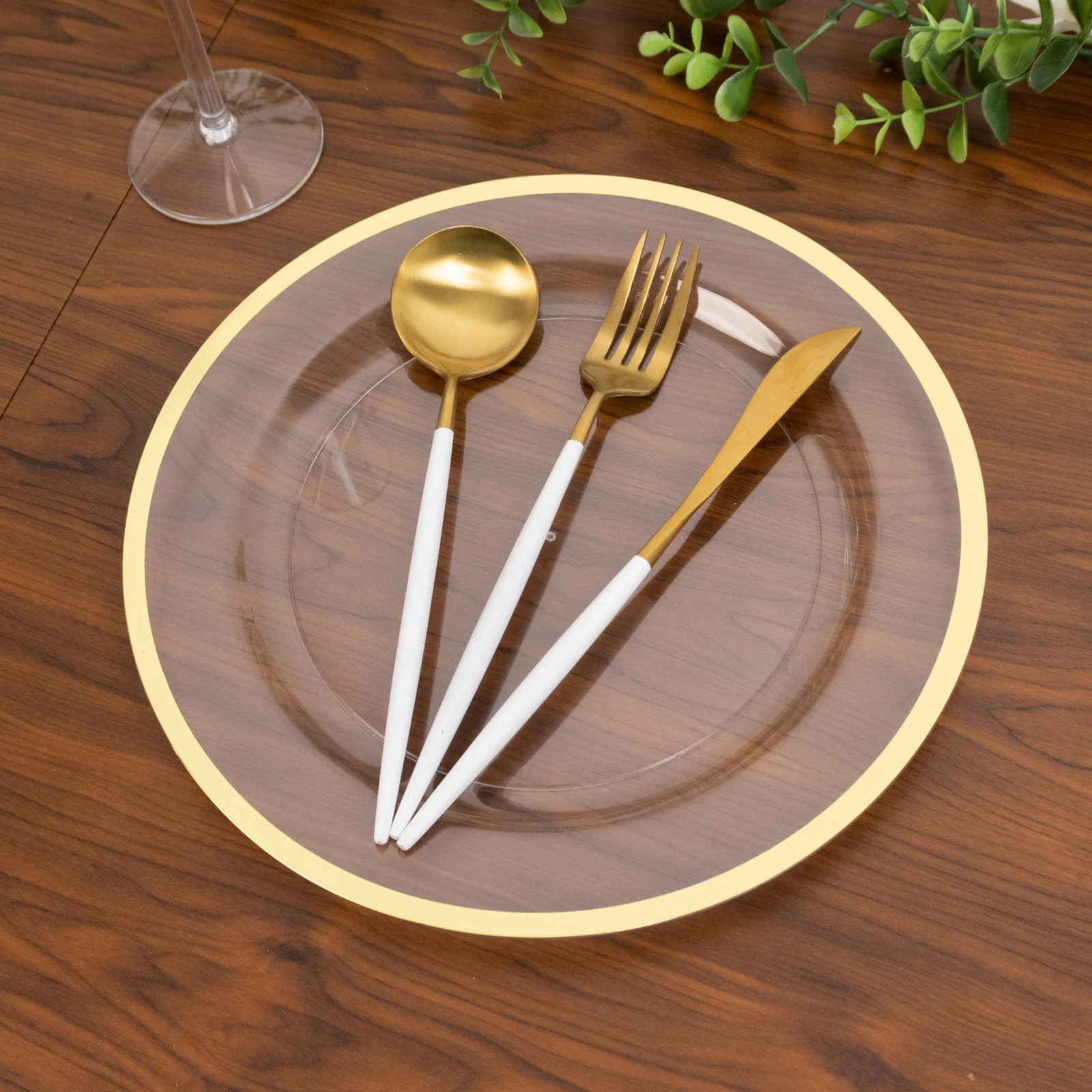 10-Pack Plastic 10" Round Dinner Plates in Clear with Gold Rim - Disposable Party Plates for Classy Banquets & Special Occasions - Image 4