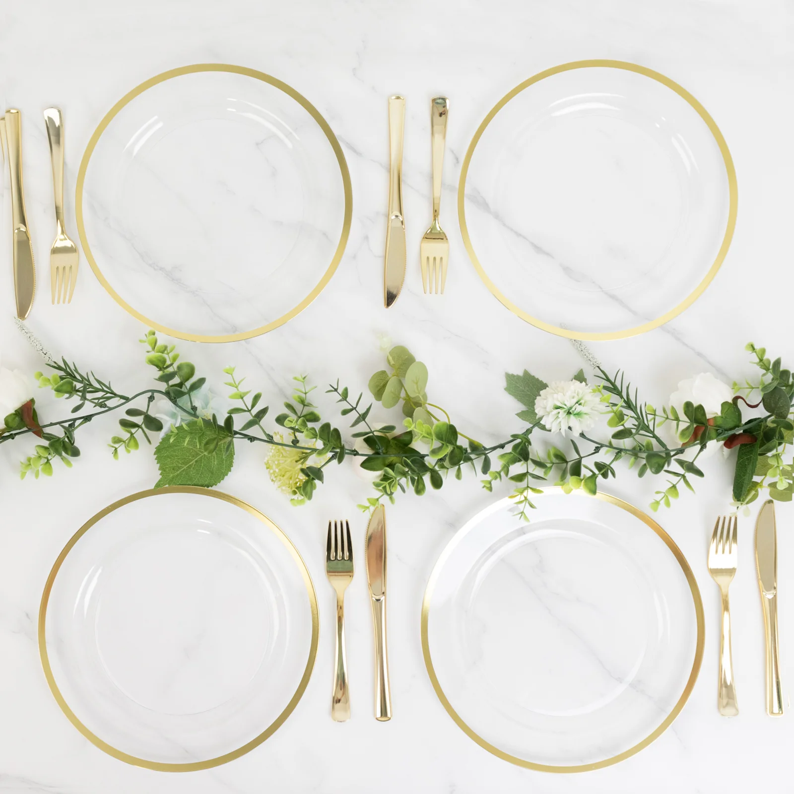 10-Pack Plastic 10" Round Dinner Plates in Clear with Gold Rim - Disposable Party Plates for Classy Banquets & Special Occasions - Image 6