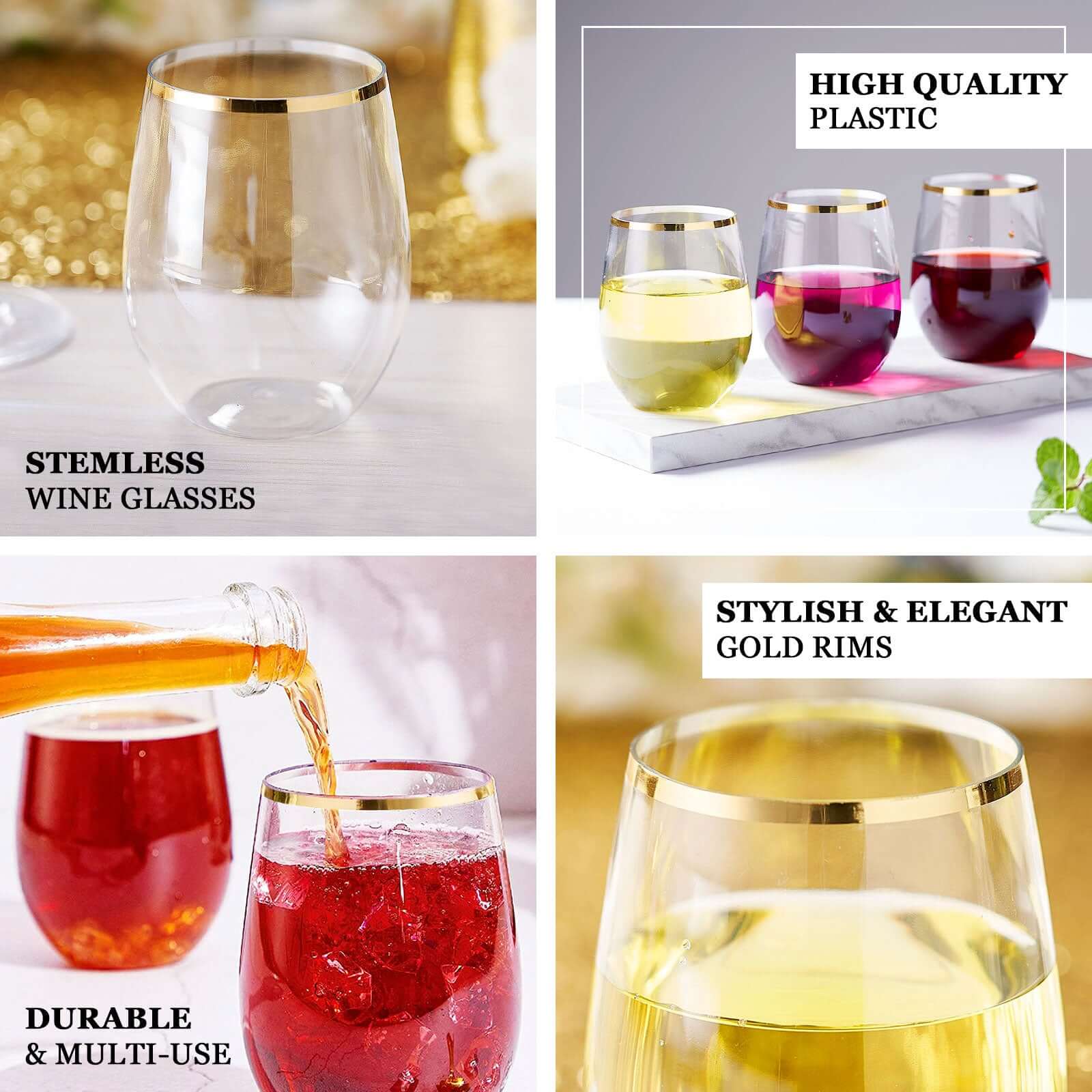 12-Pack Plastic Wine Tumblers Transparent Dusty Sage Green with Gold Rim - Reusable Drinkware 12oz - Image 4