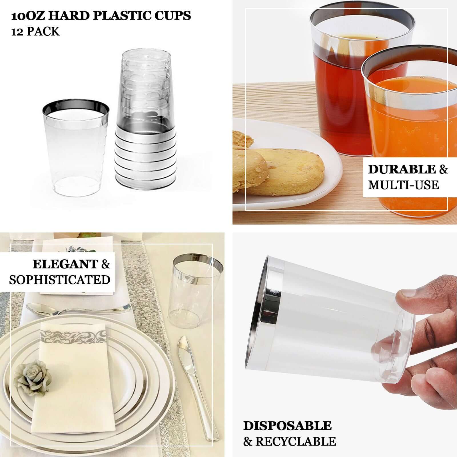25-Pack Plastic Tumbler Cups Transparent Dusty Sage Green with Gold Rim - Stylish Disposable Party Glasses 10oz - Image 5