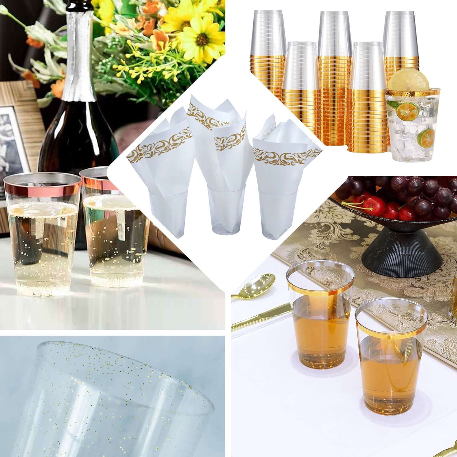 25-Pack Plastic Tumbler Cups Transparent Dusty Sage Green with Gold Rim - Stylish Disposable Party Glasses 10oz - Image 6