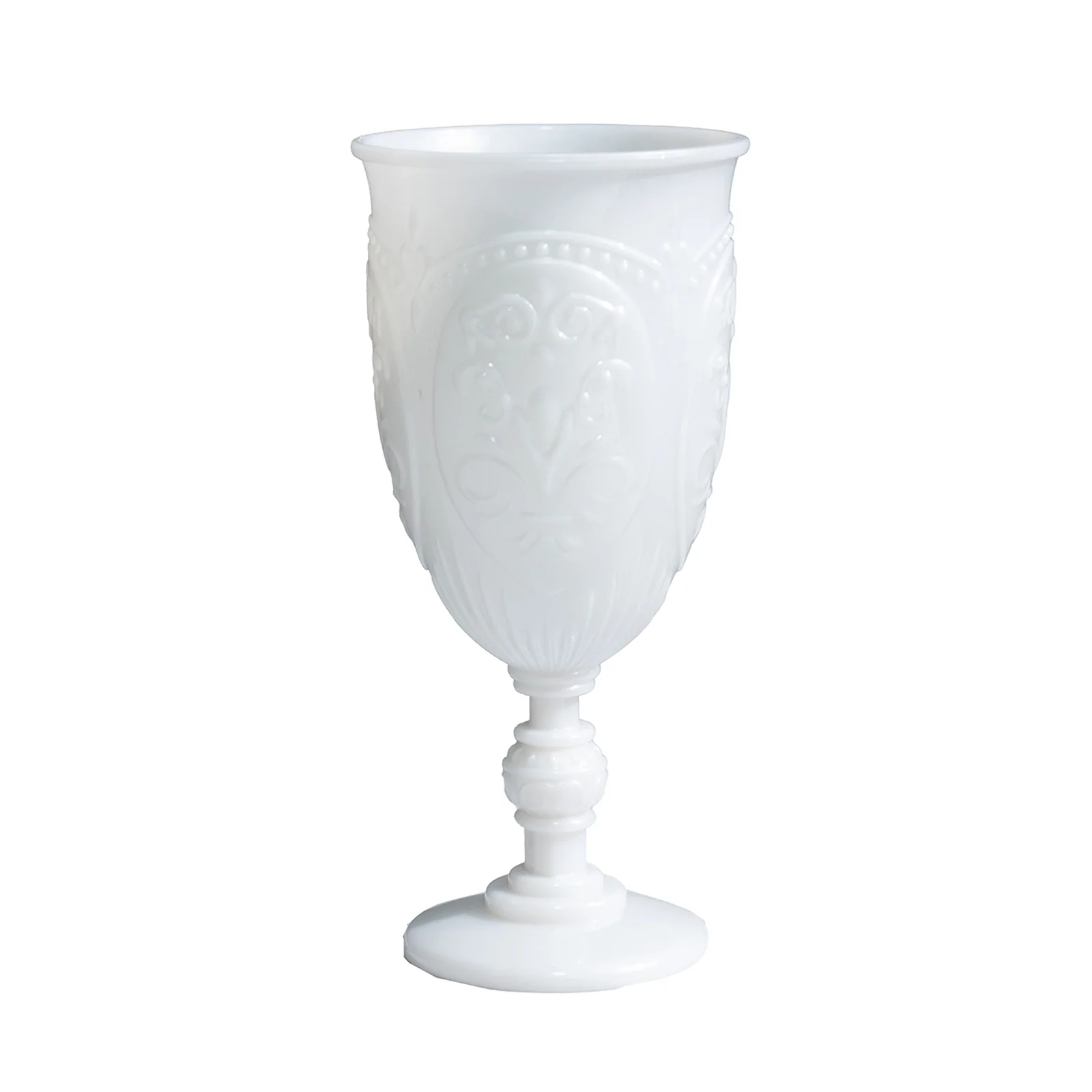 24-Pack Plastic Wine Glasses 10oz – Pearl White Vintage Goblets with Retro Embossed Design, Elegant Drinkware - 7" Tall - Image 2