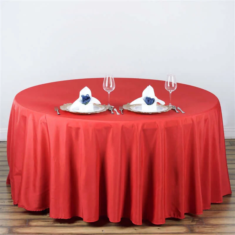 Polyester 108" Round Tablecloth Red - Wrinkle-Resistant Table Cover - Image 2