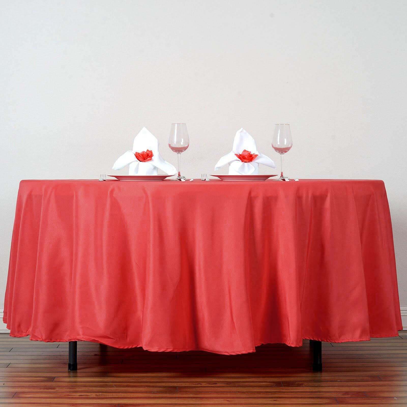 Polyester 108" Round Tablecloth Red - Wrinkle-Resistant Table Cover - Image 8