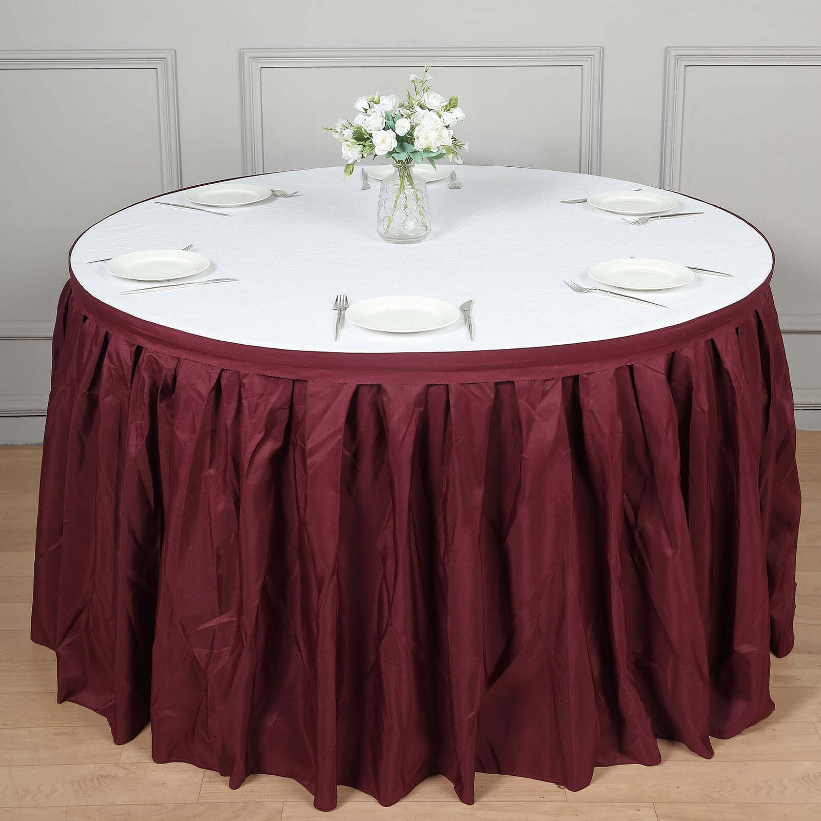 Polyester 14ft Table Skirt Burgundy - Classic Pleated Design