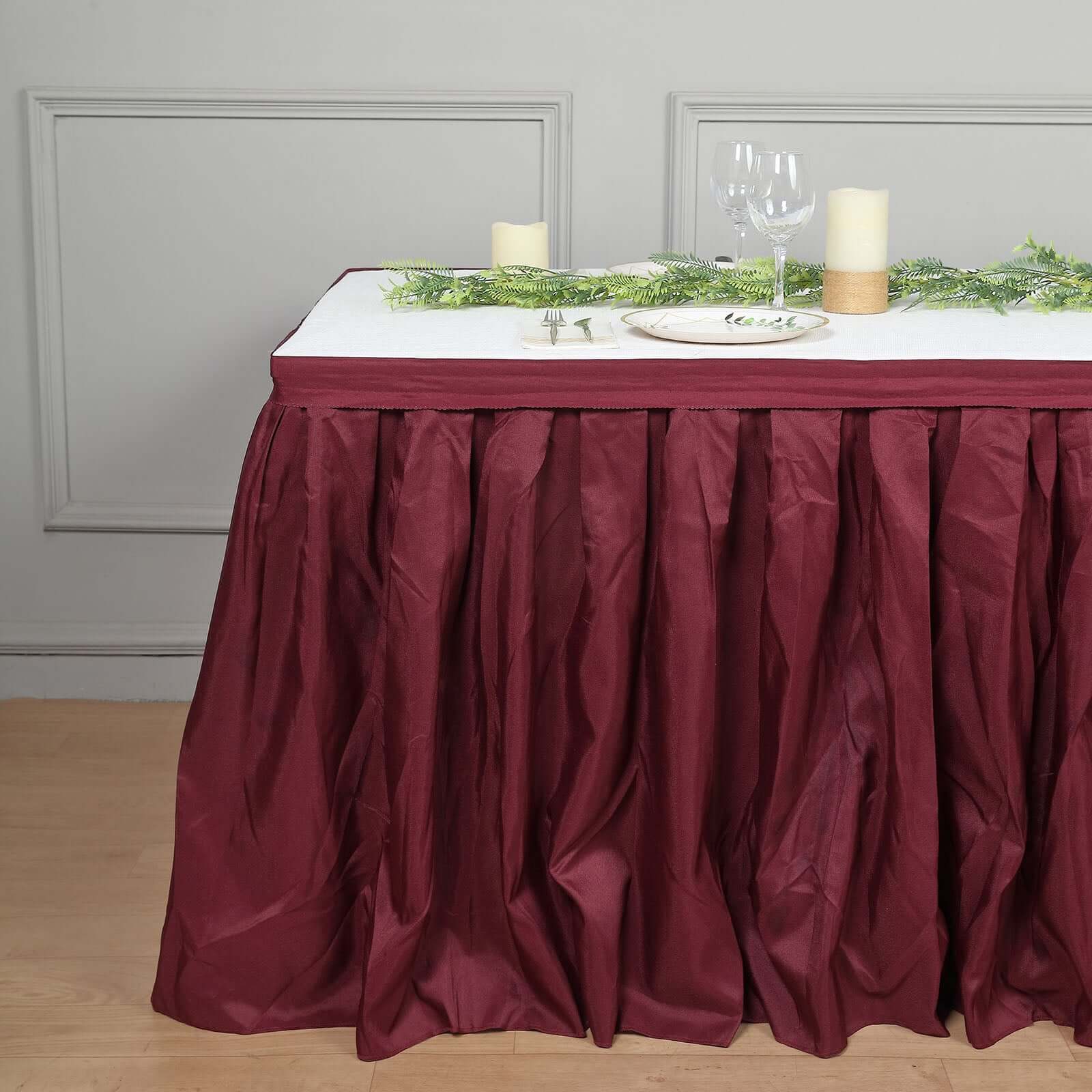 Polyester 14ft Table Skirt Burgundy - Classic Pleated Design - Image 2