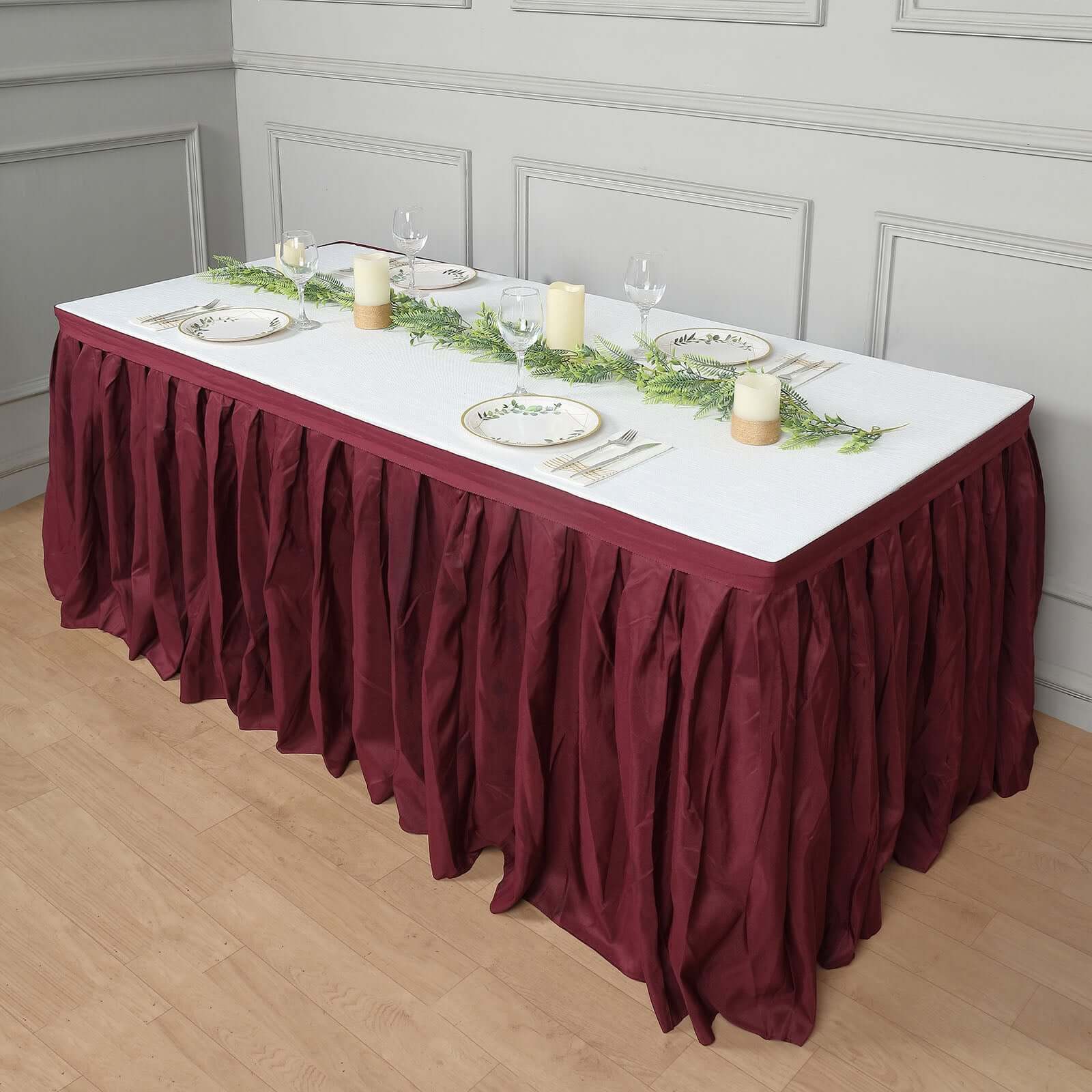 Polyester 14ft Table Skirt Burgundy - Classic Pleated Design - Image 5