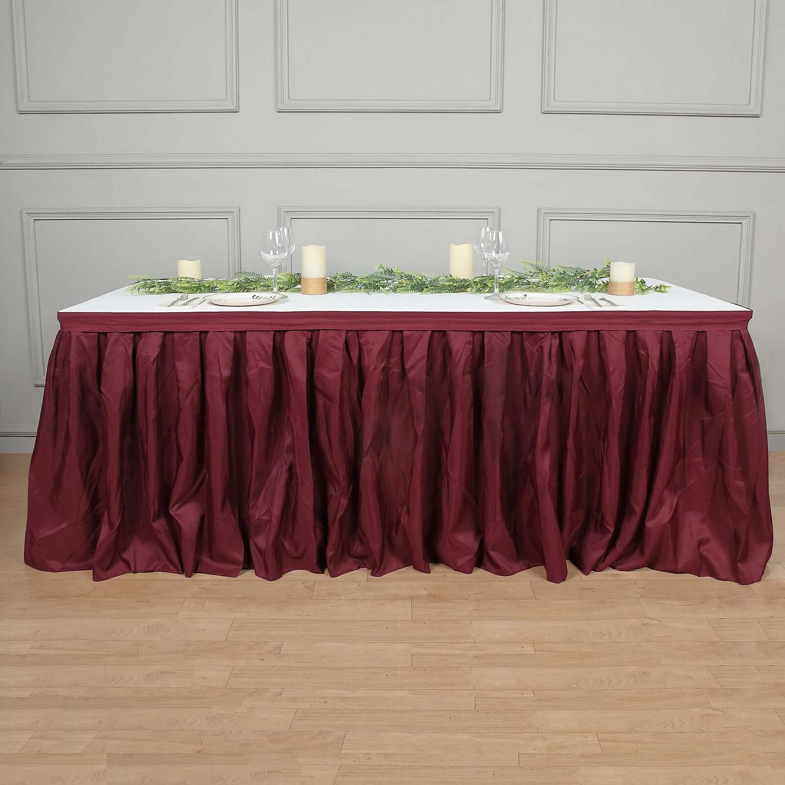 Polyester 14ft Table Skirt Burgundy - Classic Pleated Design - Image 6