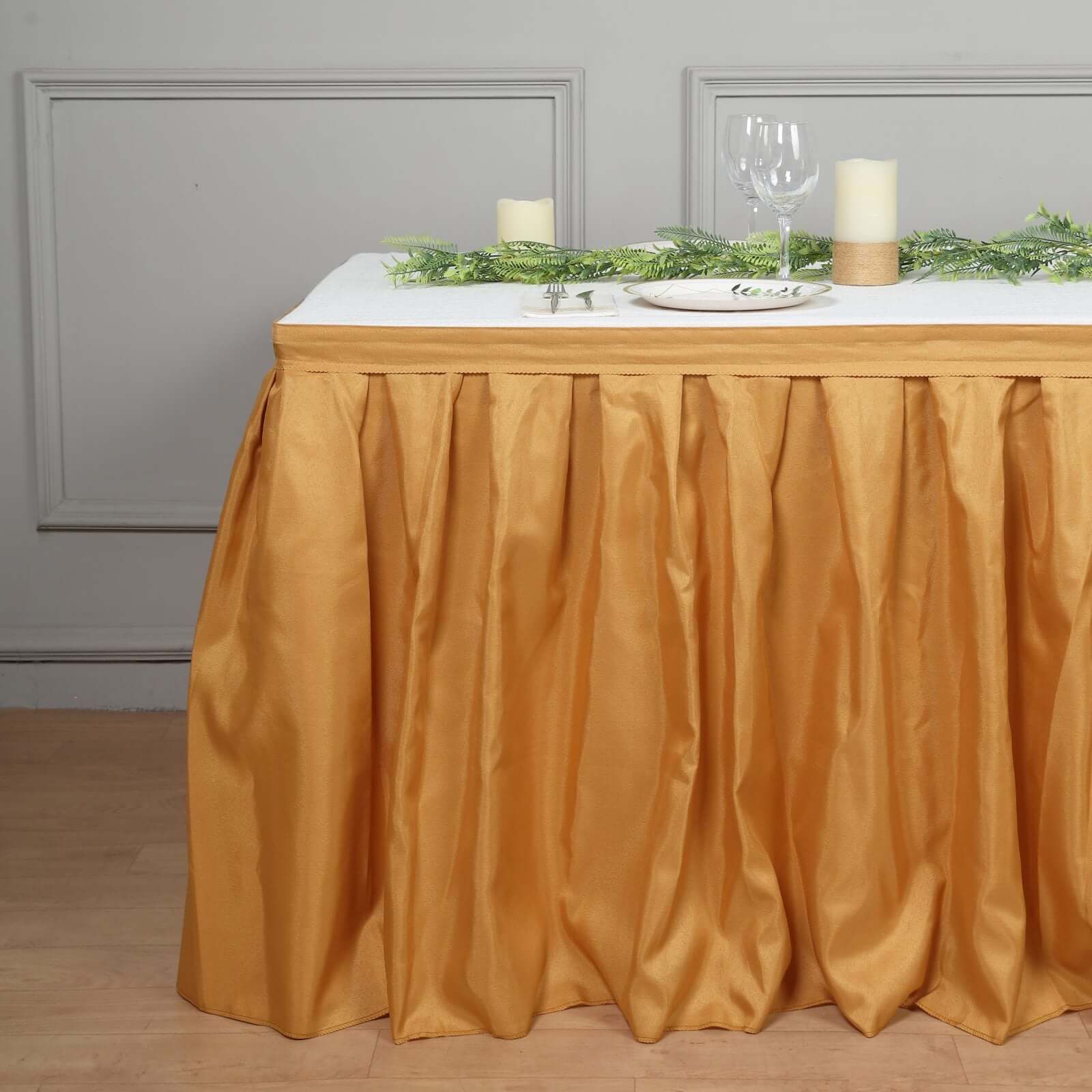 Polyester 14ft Table Skirt Gold - Classic Pleated Design for Weddings & Events - Image 2