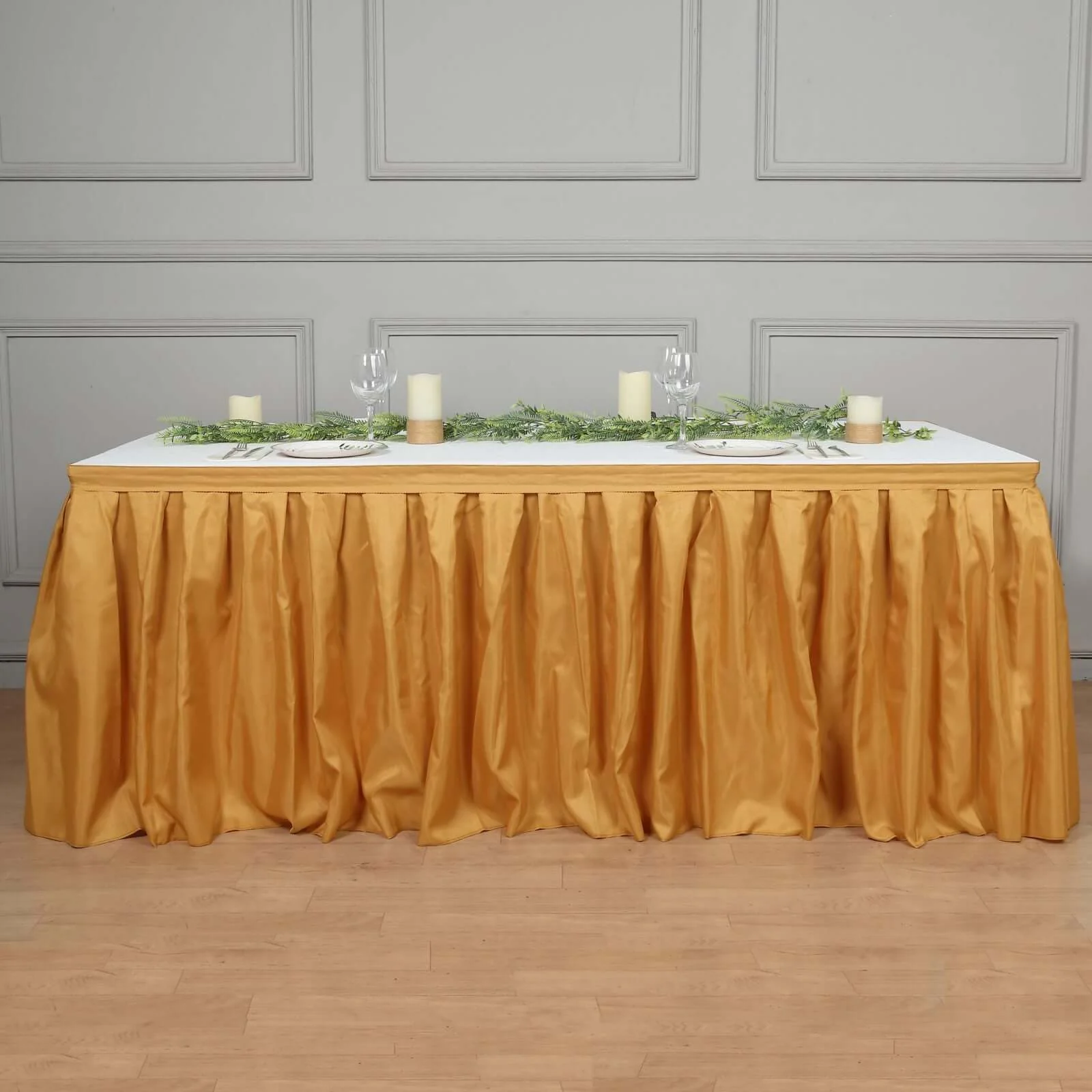 Polyester 14ft Table Skirt Gold - Classic Pleated Design for Weddings & Events - Image 5