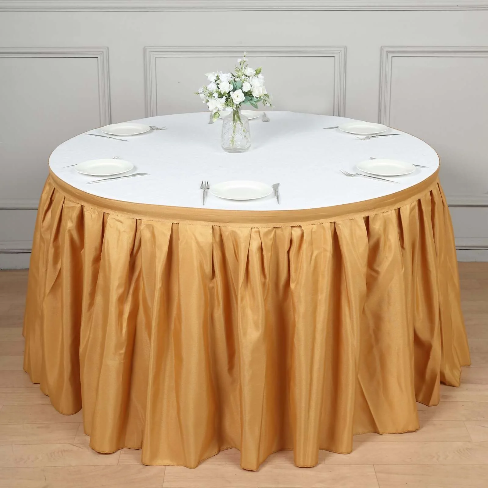 Polyester 14ft Table Skirt Gold - Classic Pleated Design for Weddings & Events - Image 6