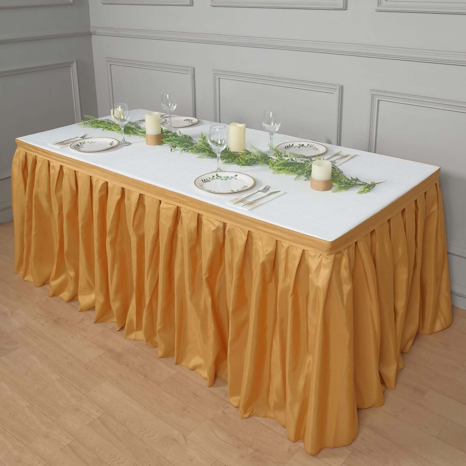 Polyester 14ft Table Skirt Gold - Classic Pleated Design for Weddings & Events - Image 9