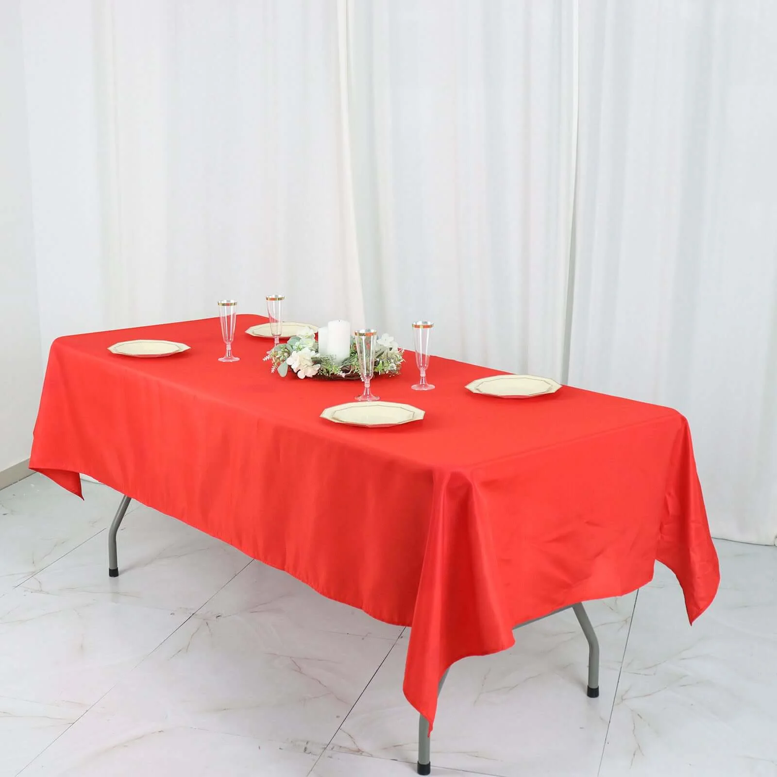 Polyester 54"x96" Rectangle Tablecloth Red - Wrinkle-Resistant & Easy-to-Care Table Cover - Image 2
