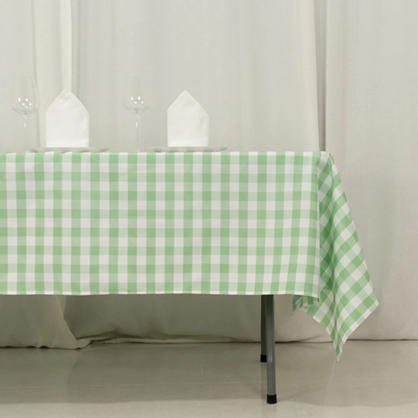 Polyester 60"x102" Rectangle Tablecloth White/Sage Green - Checkered Buffalo Plaid Table Cover - Image 2