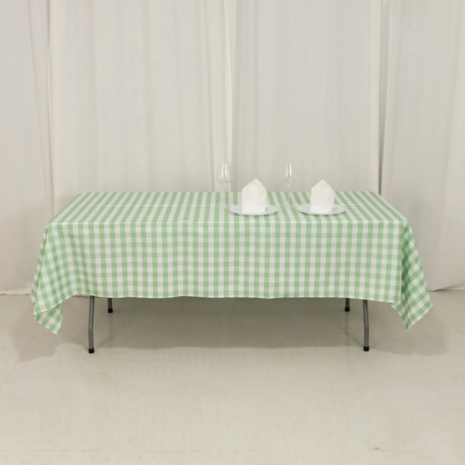 Polyester 60"x102" Rectangle Tablecloth White/Sage Green - Checkered Buffalo Plaid Table Cover - Image 6