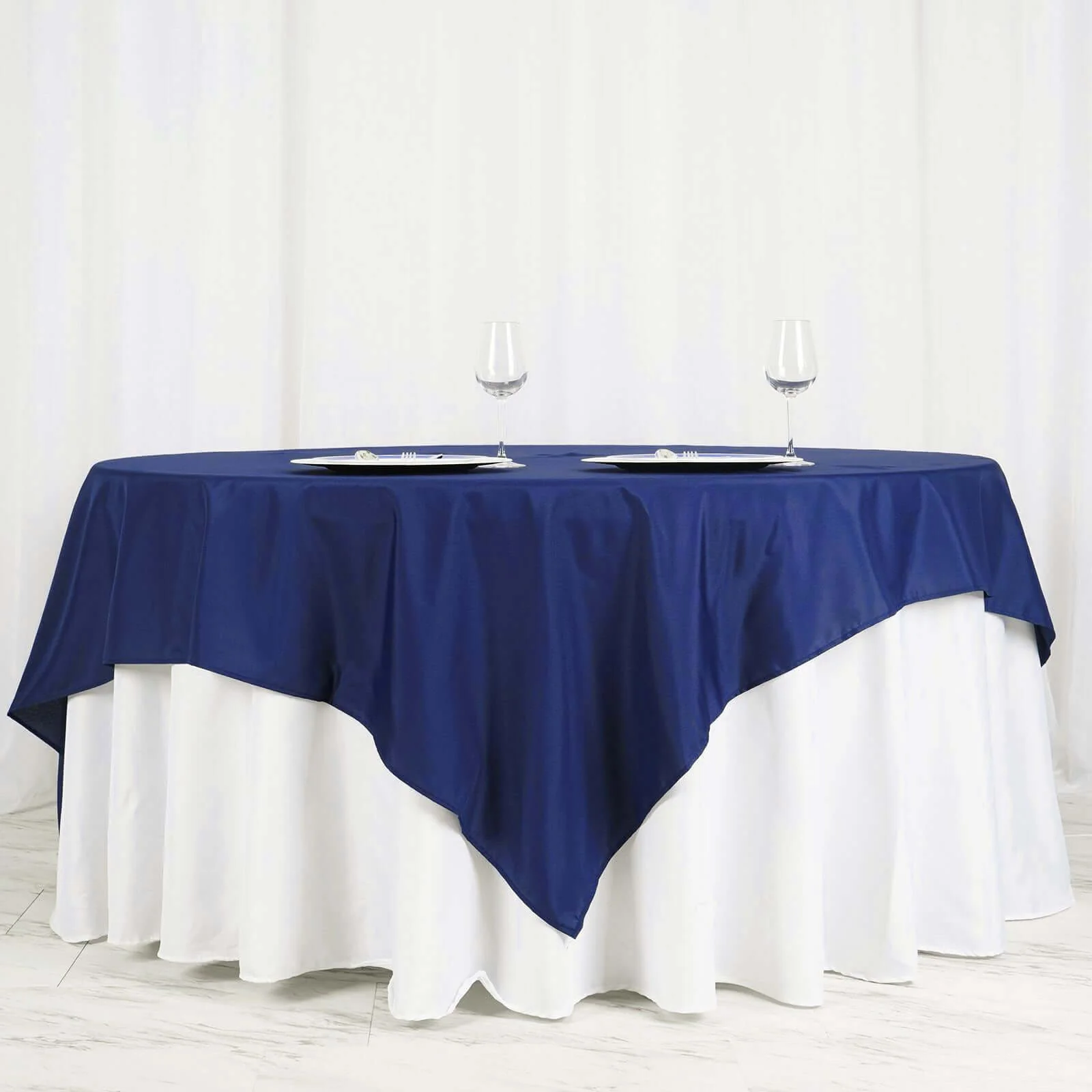 Polyester 70"x70" Table Overlay Square Tablecloth Navy Blue - Wrinkle-Resistant & Durable Table Cover - Image 2