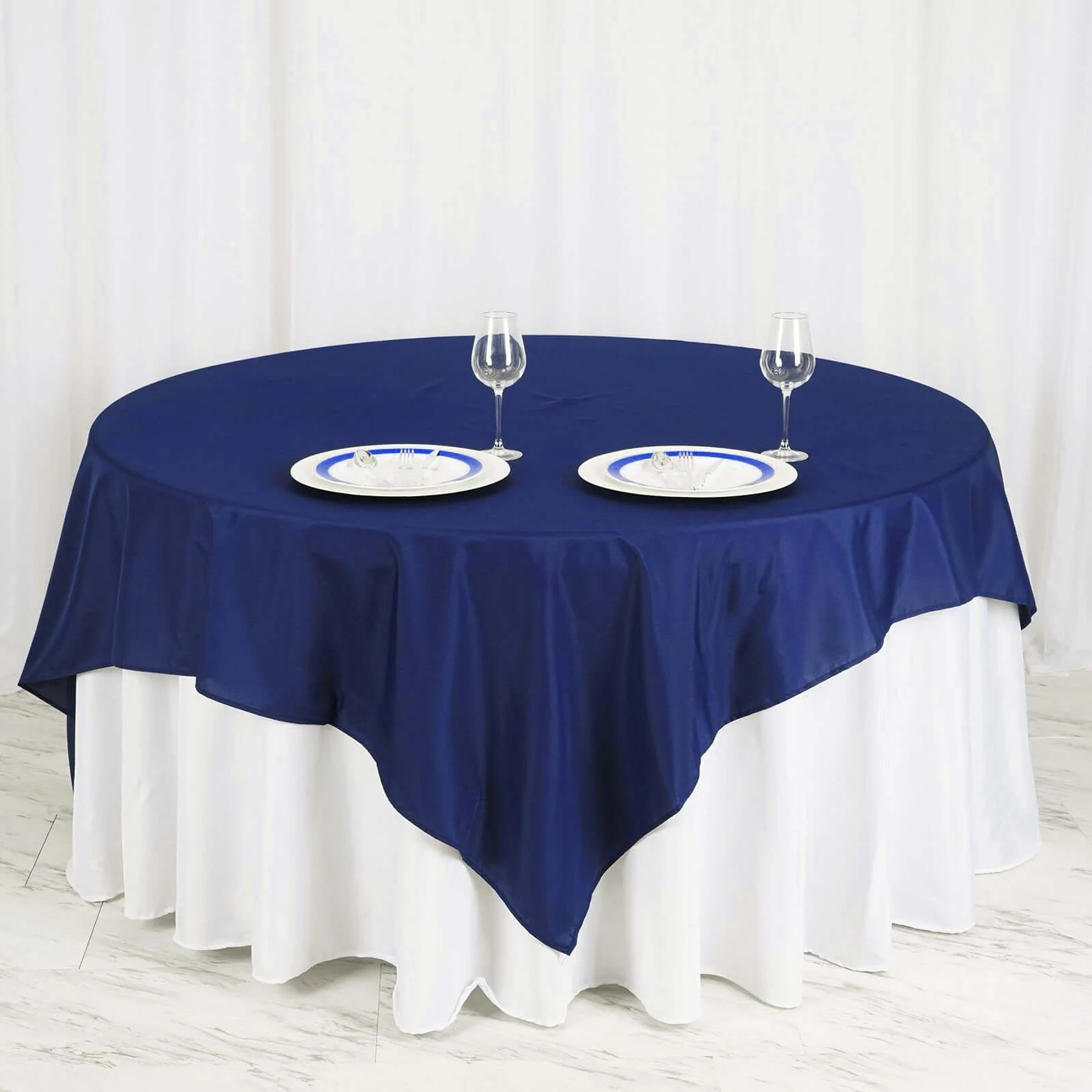 Polyester 70"x70" Table Overlay Square Tablecloth Navy Blue - Wrinkle-Resistant & Durable Table Cover - Image 6
