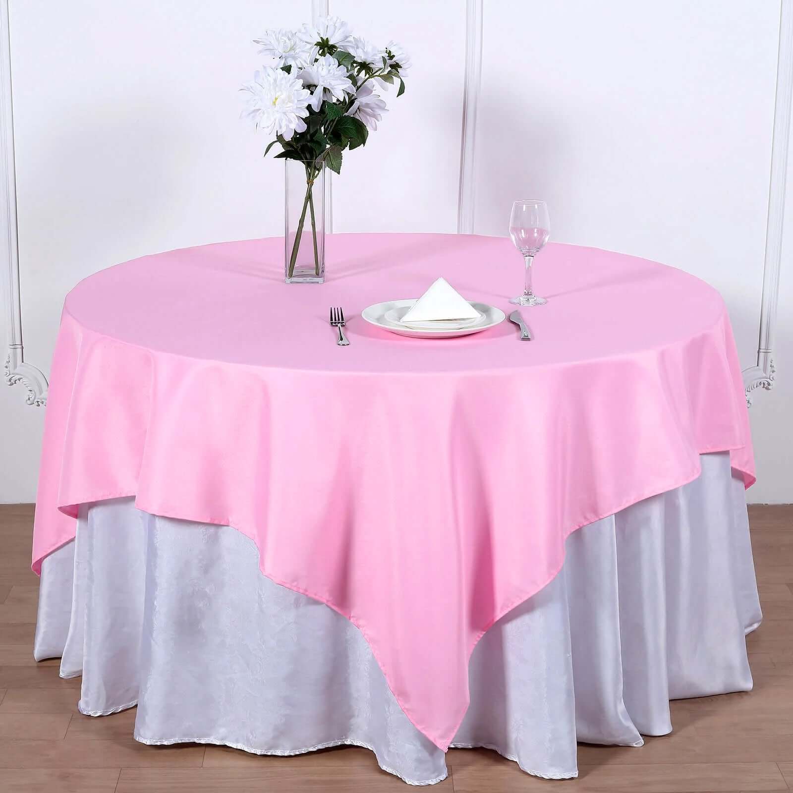 Polyester 70"x70" Table Overlay Square Tablecloth Pink - Wrinkle-Resistant & Durable Table Cover - Image 2