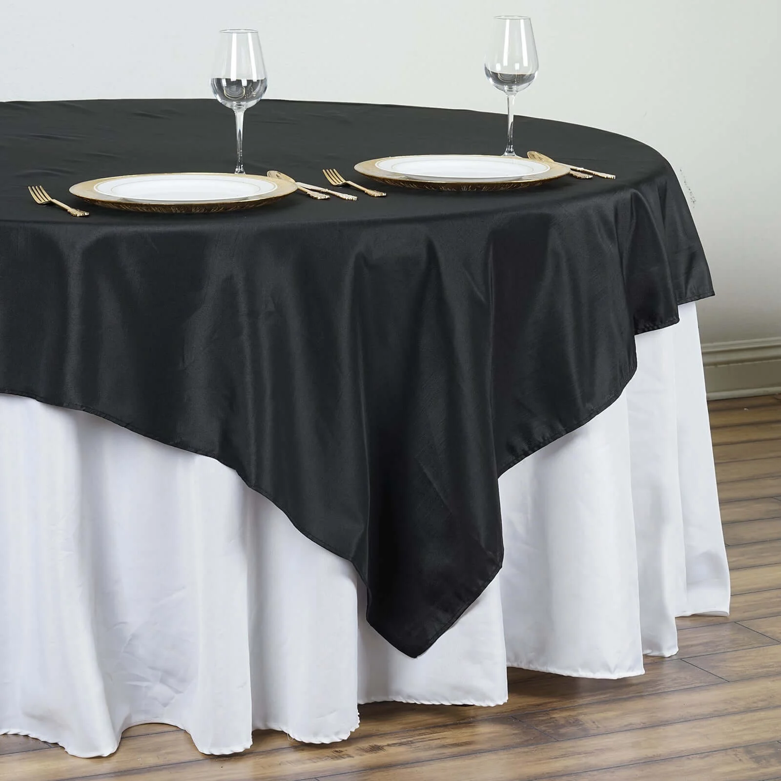 Polyester 90"x90" Table Overlay Square Tablecloth Black - Wrinkle-Resistant & Durable Table Cover for Events - Image 2