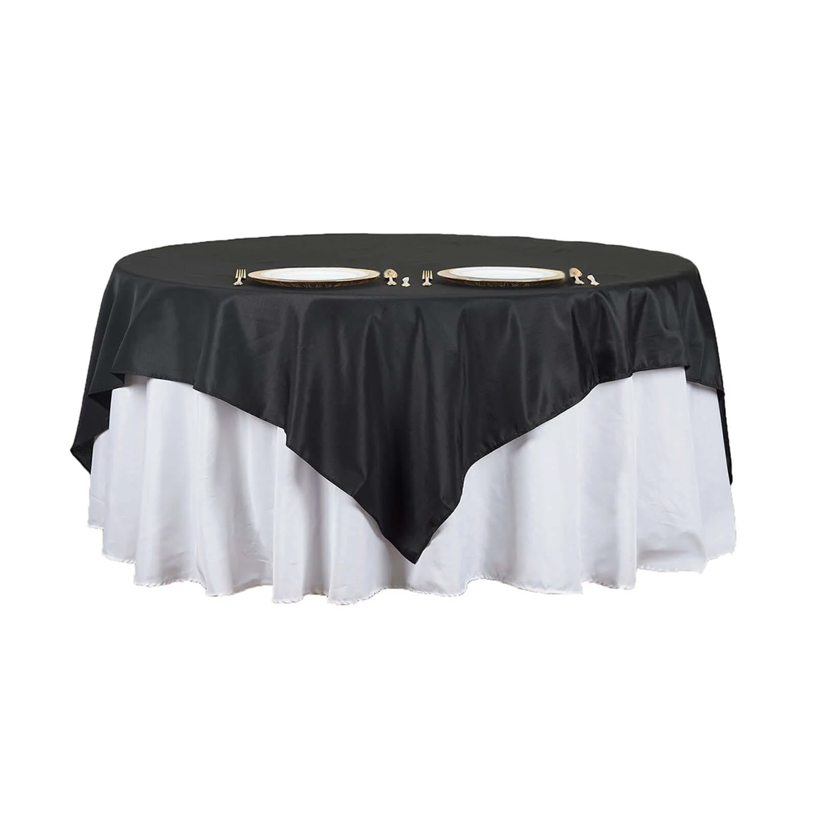 Polyester 90"x90" Table Overlay Square Tablecloth Black - Wrinkle-Resistant & Durable Table Cover for Events - Image 3