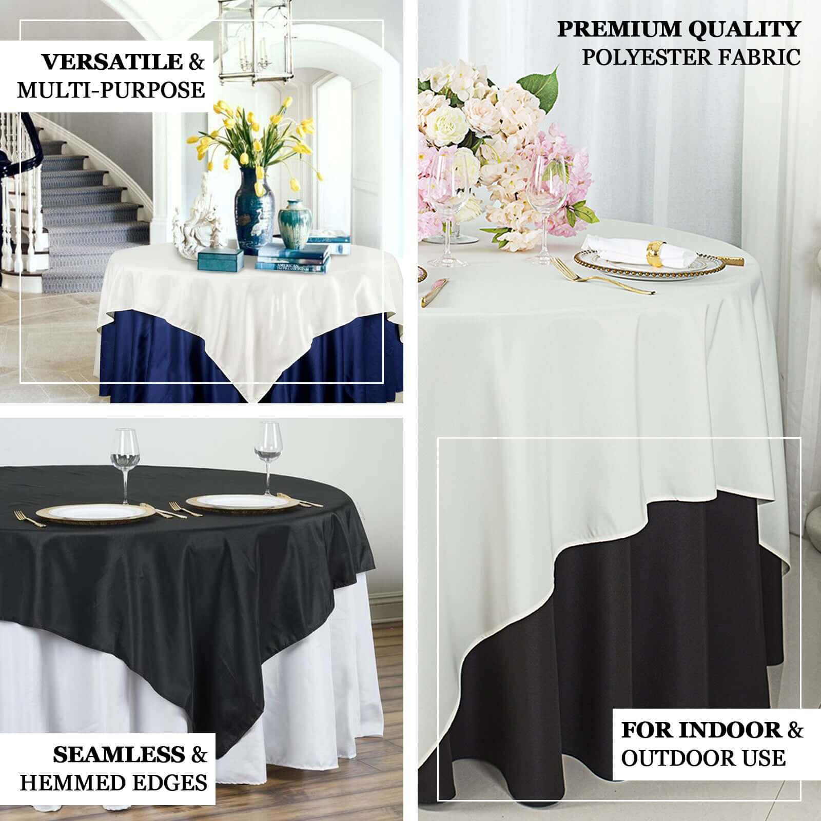 Polyester 90"x90" Table Overlay Square Tablecloth Black - Wrinkle-Resistant & Durable Table Cover for Events - Image 4