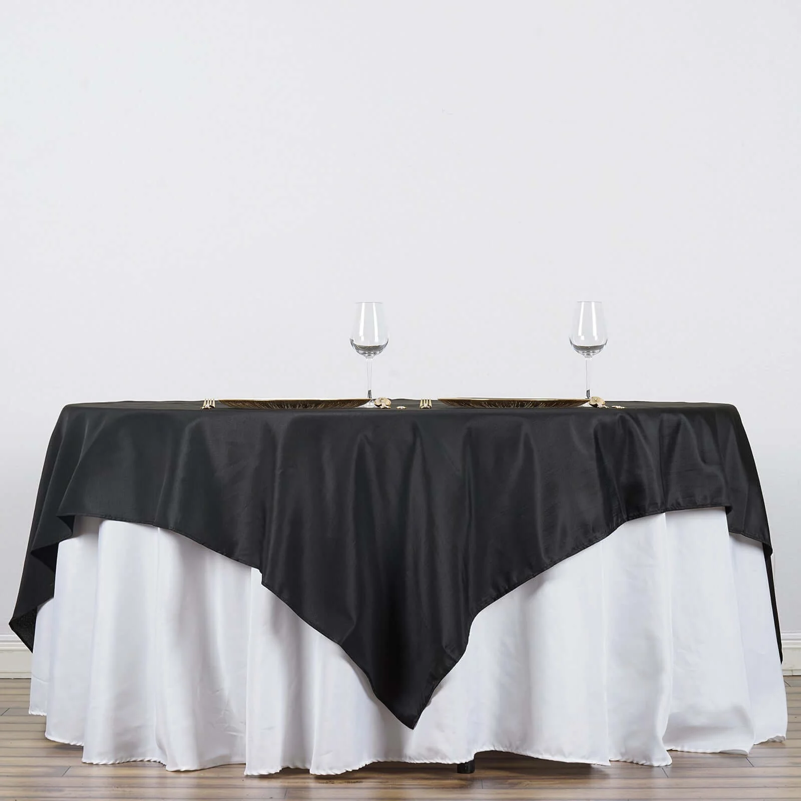 Polyester 90"x90" Table Overlay Square Tablecloth Black - Wrinkle-Resistant & Durable Table Cover for Events - Image 8