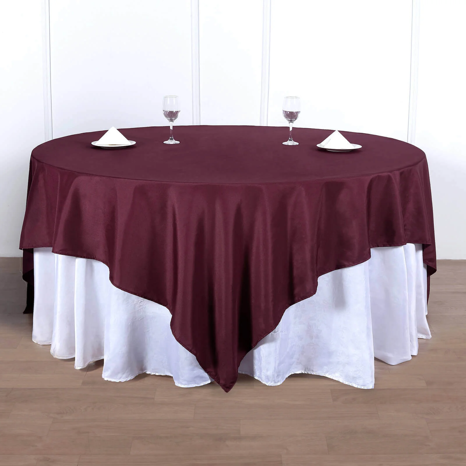 Polyester 90"x90" Table Overlay Square Tablecloth Burgundy - Wrinkle-Resistant & Durable Table Cover - Image 2