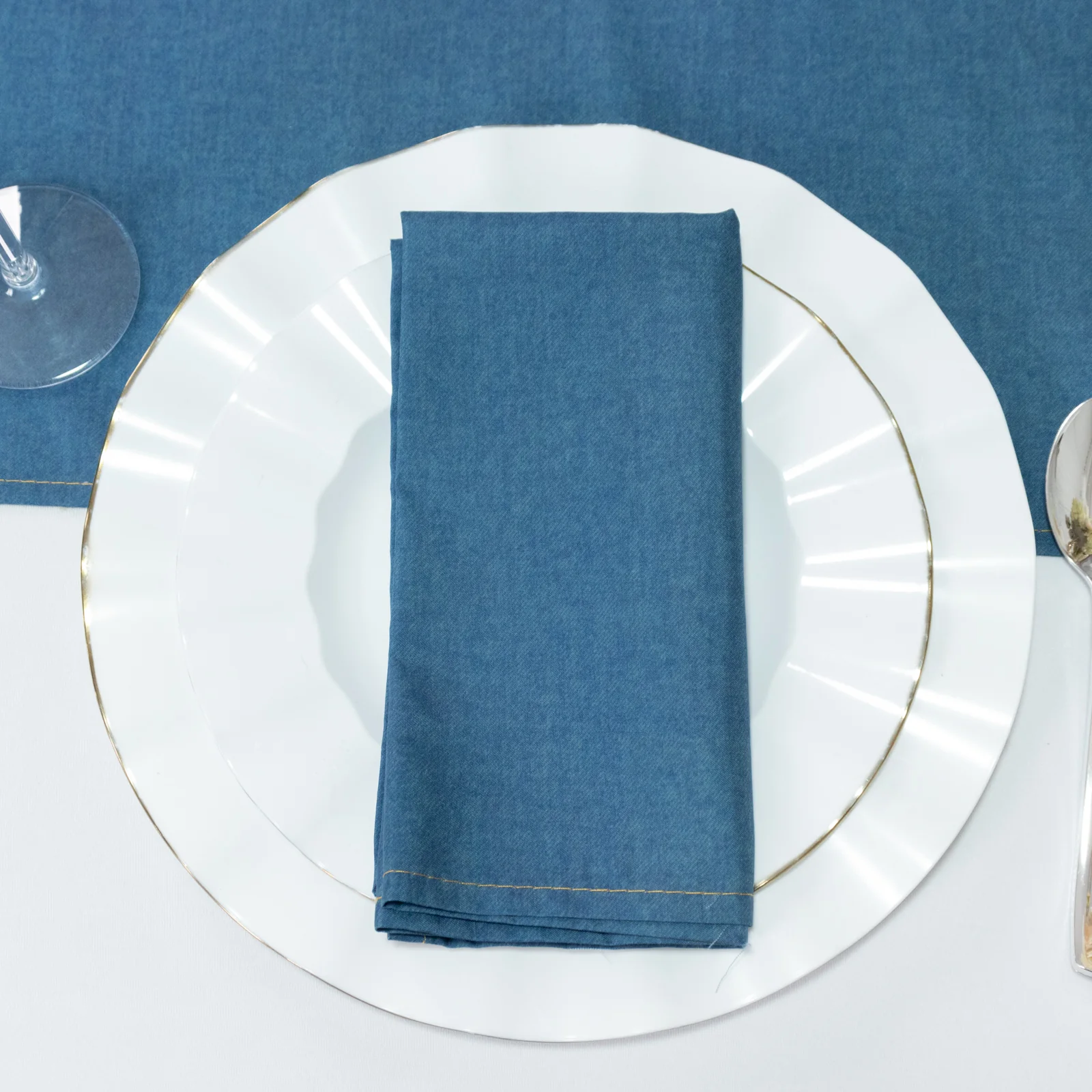 5-Pack Polyester Cloth Napkins 17”x17” Denim Blue with Faux Denim Design, Wrinkle & Stain Resistant for Events - Image 3