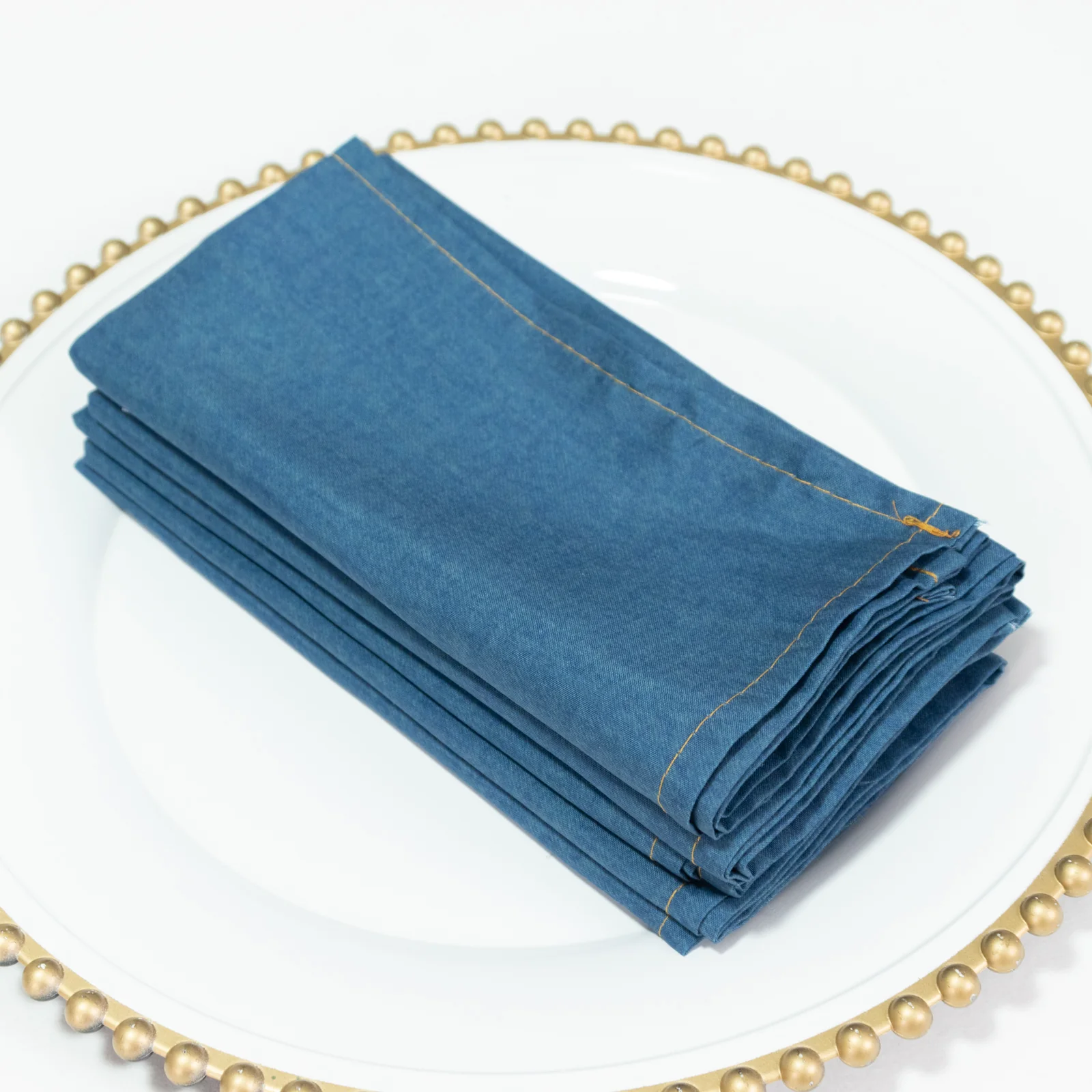5-Pack Polyester Cloth Napkins 17”x17” Denim Blue with Faux Denim Design, Wrinkle & Stain Resistant for Events - Image 6