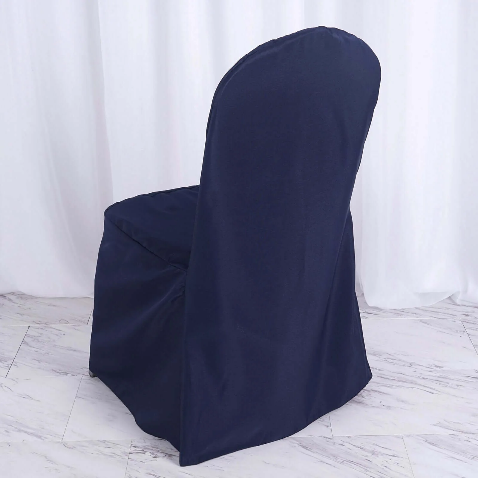 Polyester Slip On Banquet Chair Covers Navy Blue - Stain-Resistant Reusable Durable Fabric - Image 2