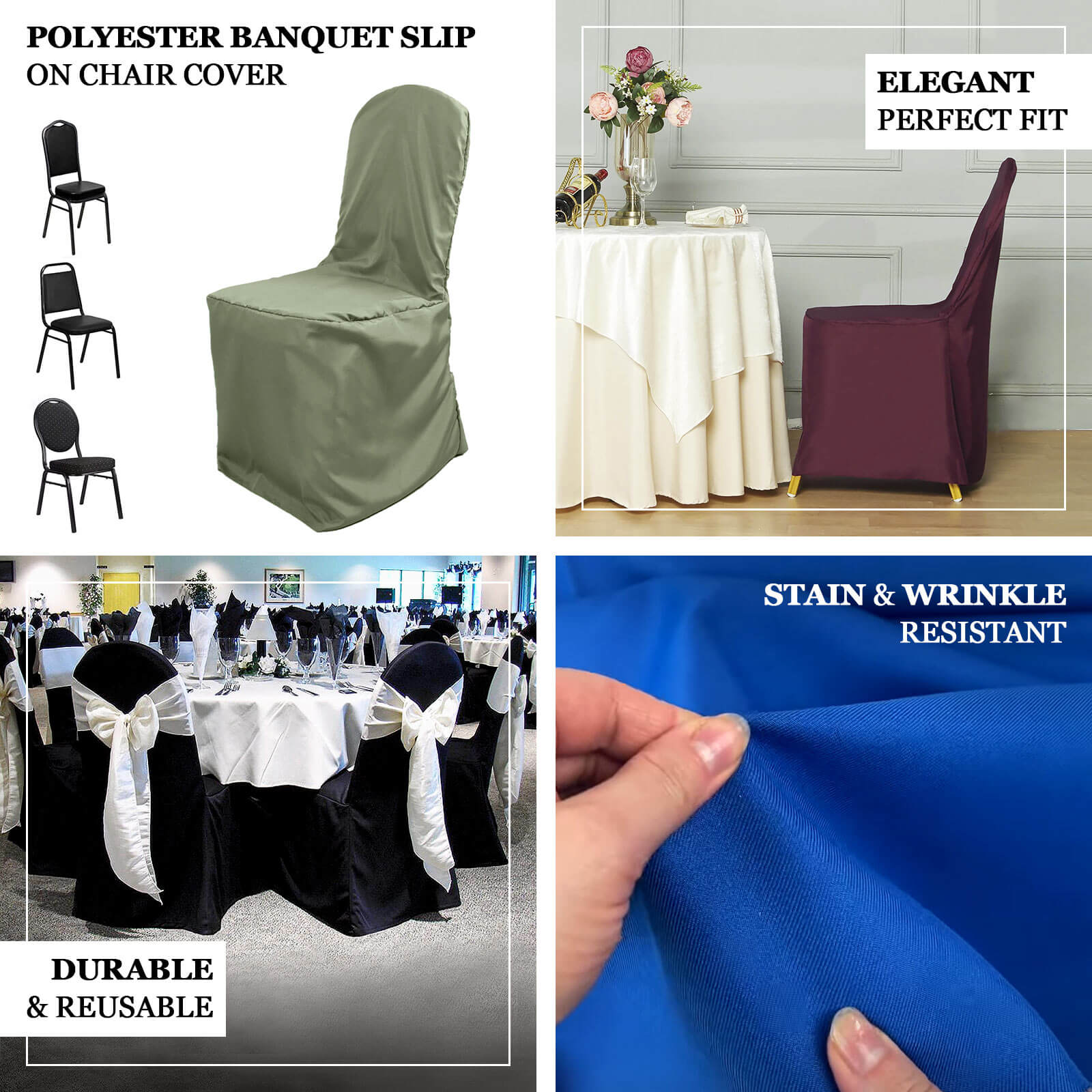 Polyester Slip On Banquet Chair Covers Navy Blue - Stain-Resistant Reusable Durable Fabric - Image 4