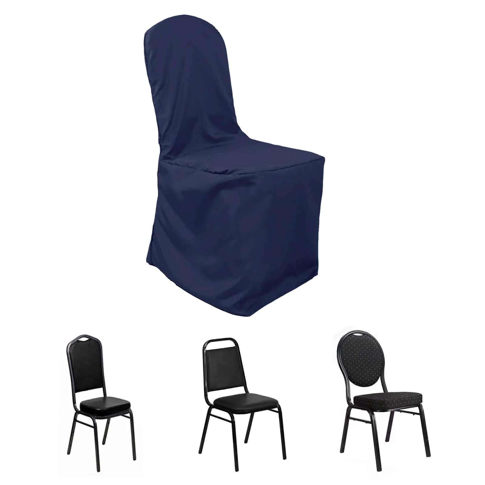 Polyester Slip On Banquet Chair Covers Navy Blue - Stain-Resistant Reusable Durable Fabric - Image 6