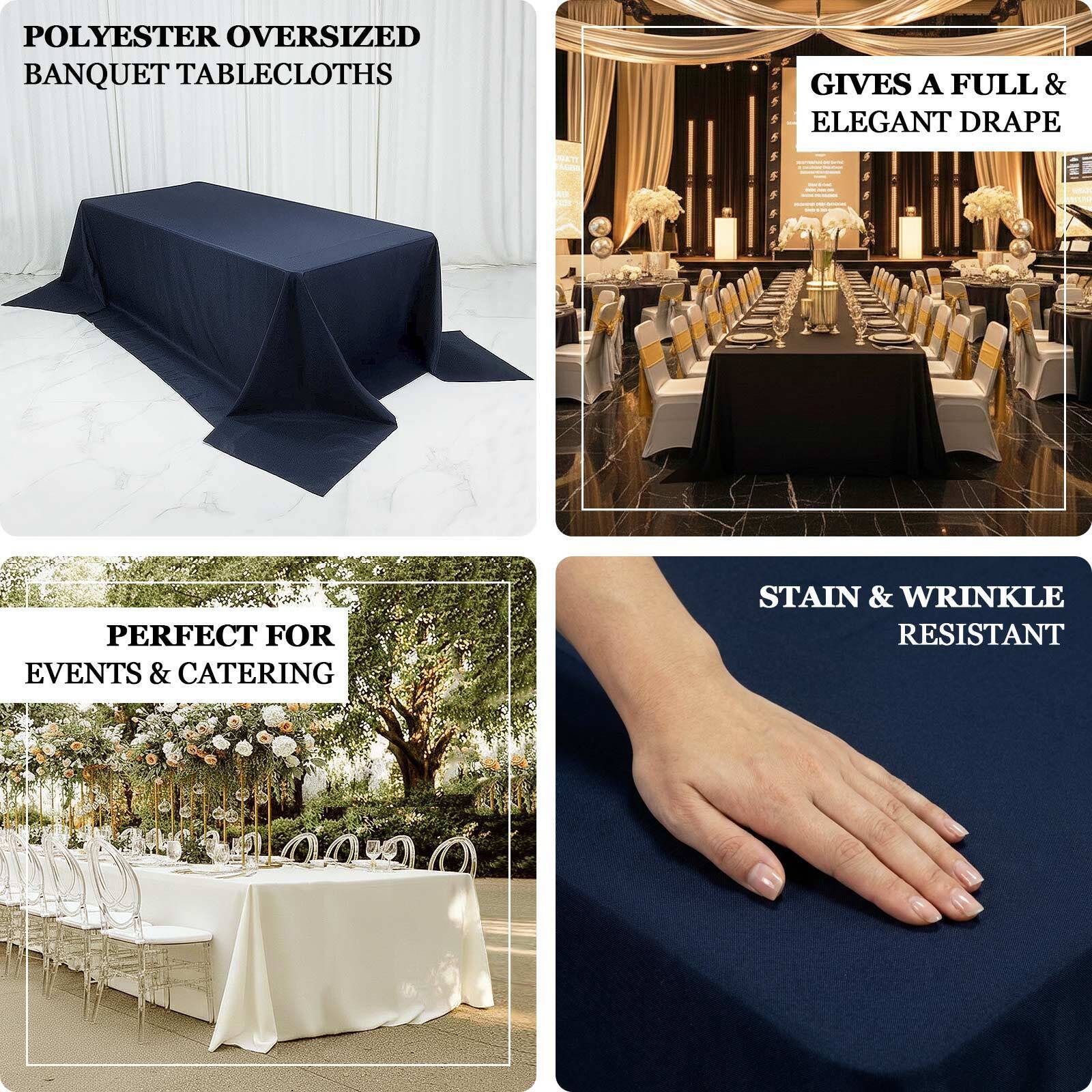 Navy Blue Polyester Rectangular King Tablecloth – 108" x 156" Extra-Wide, Wrinkle-Resistant Banquet Linen for Catering, Events & 8ft Tables - Image 3