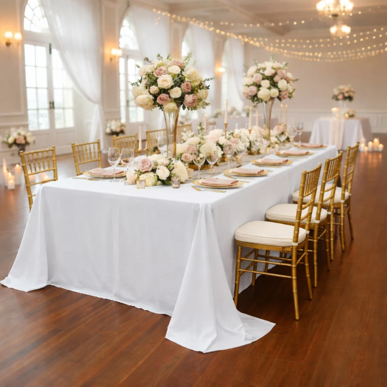 White Polyester Rectangular King Tablecloth – 108" x 156" Extra-Wide, Wrinkle-Resistant Banquet Linen for Catering, Events & 8ft Tables - Image 5