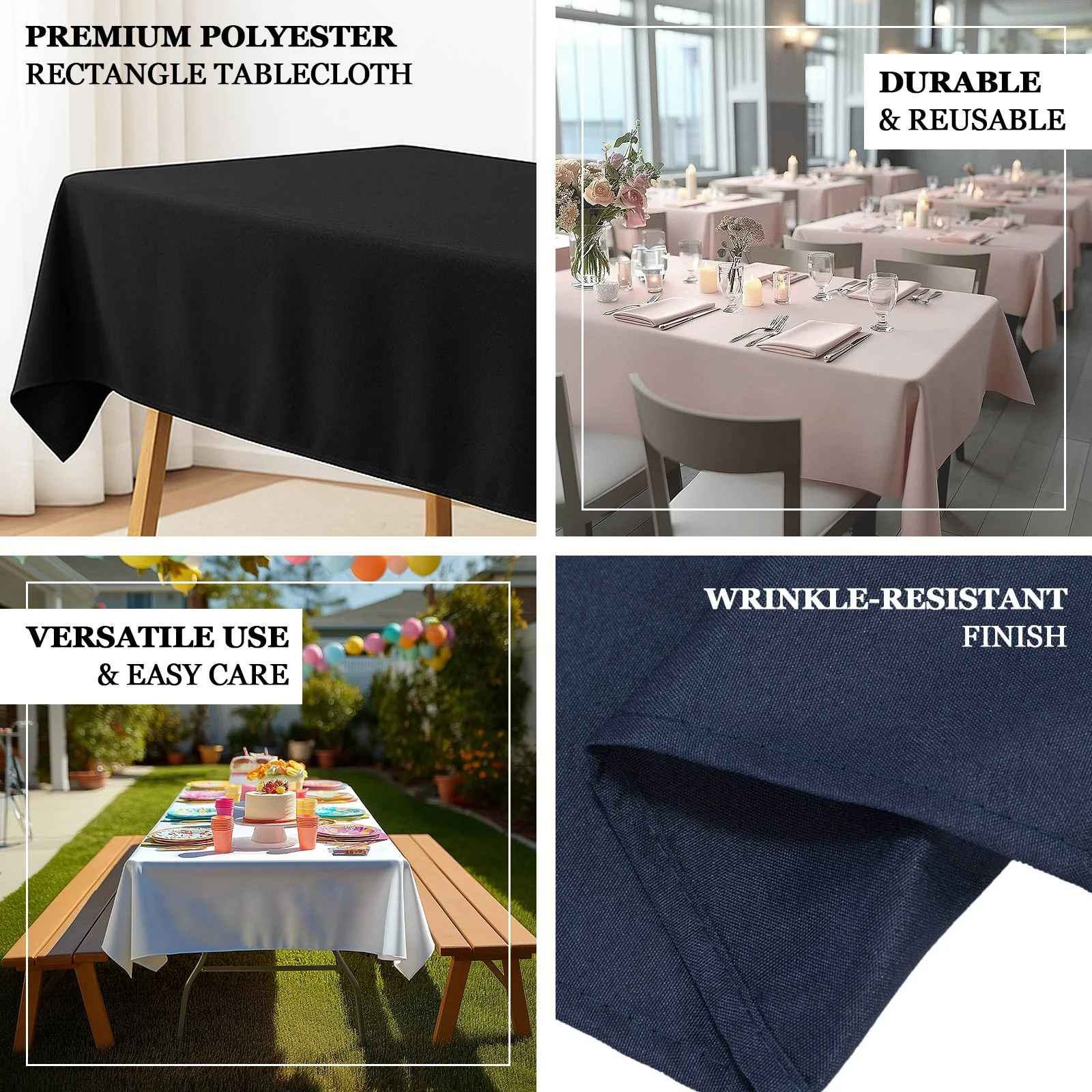 Polyester Tablecloth 60"×84" White – Rectangle, Washable & Wrinkle-Resistant, Perfect for Parties - Image 4