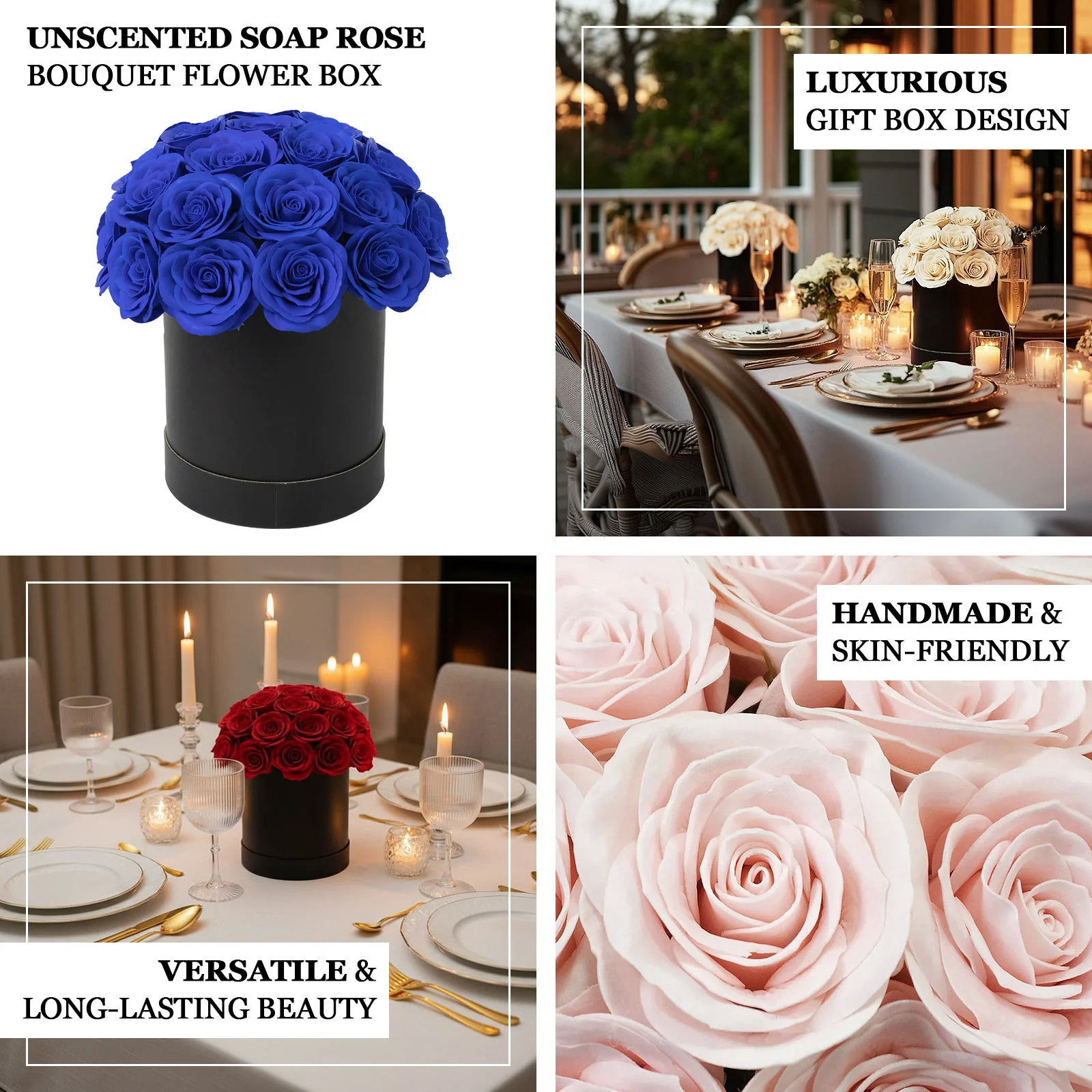 Royal Blue Prearranged Rose Centerpiece Arrangement, 27pcs Roses with Black Round Gift Box - Image 4