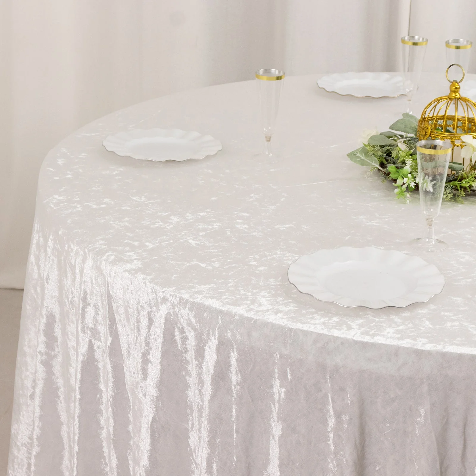 Premium Crushed Velvet 120" Round Tablecloth White - Reusable Soft & Stylish Seamless Table Cover - Image 6