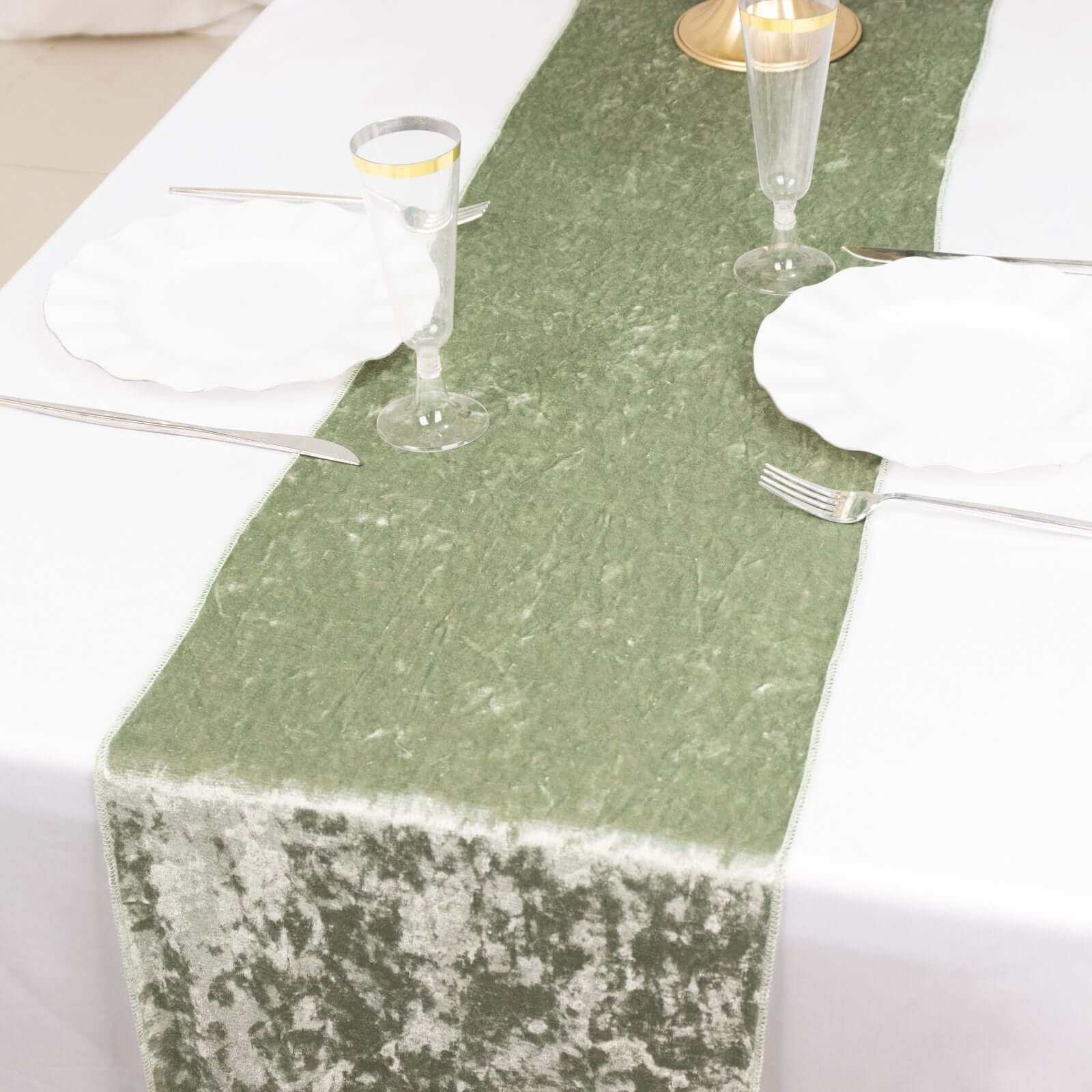 Premium Crushed Velvet 12"x108" Table Runner Sage Green - Soft & Wrinkle-Resistant Table Linen - Image 2
