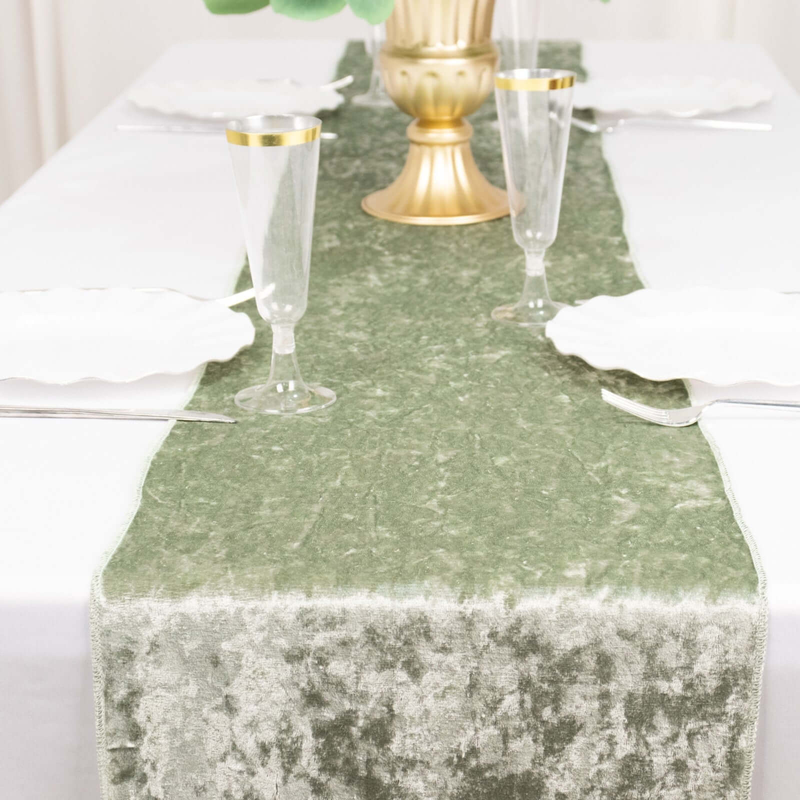 Premium Crushed Velvet 12"x108" Table Runner Sage Green - Soft & Wrinkle-Resistant Table Linen - Image 3