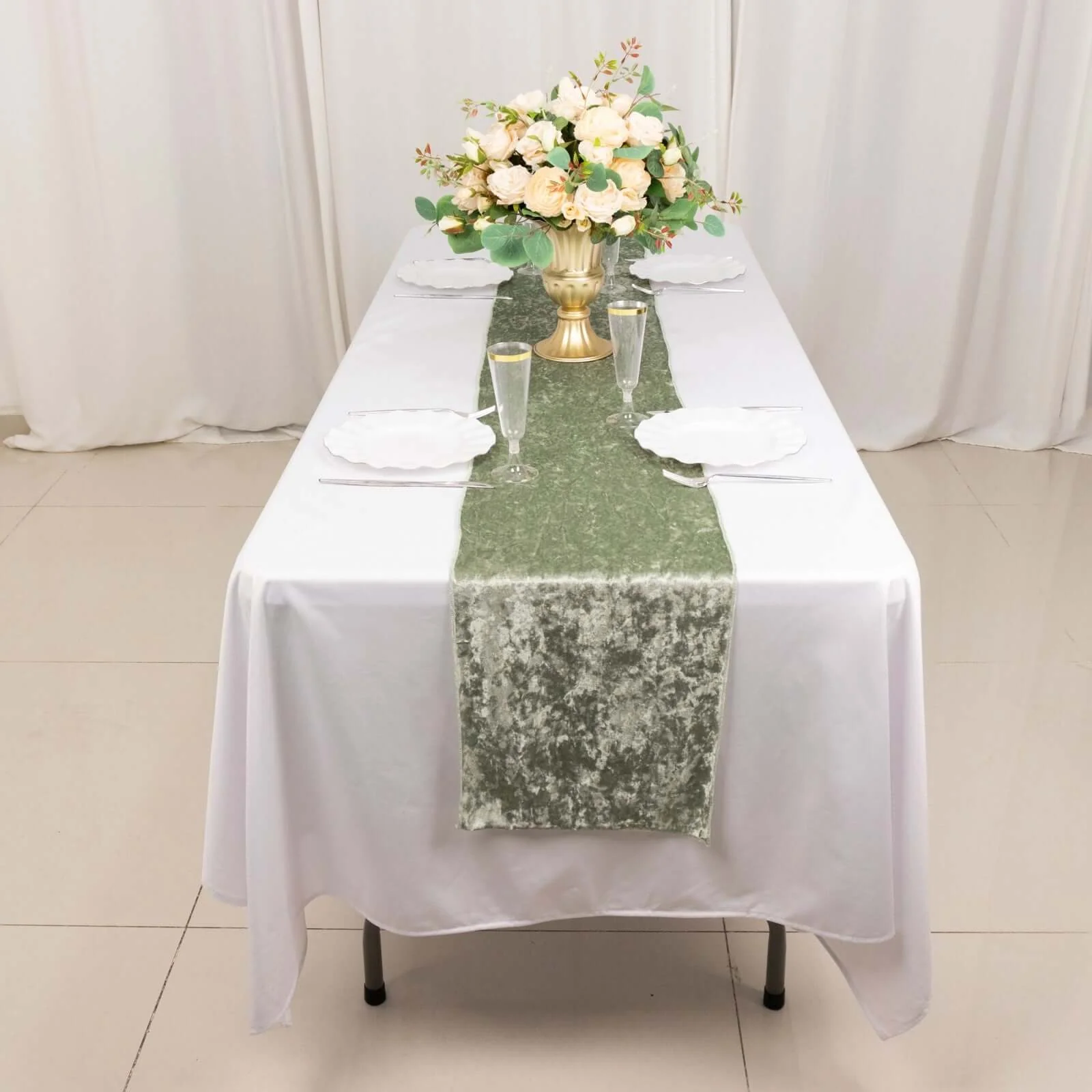 Premium Crushed Velvet 12"x108" Table Runner Sage Green - Soft & Wrinkle-Resistant Table Linen - Image 6