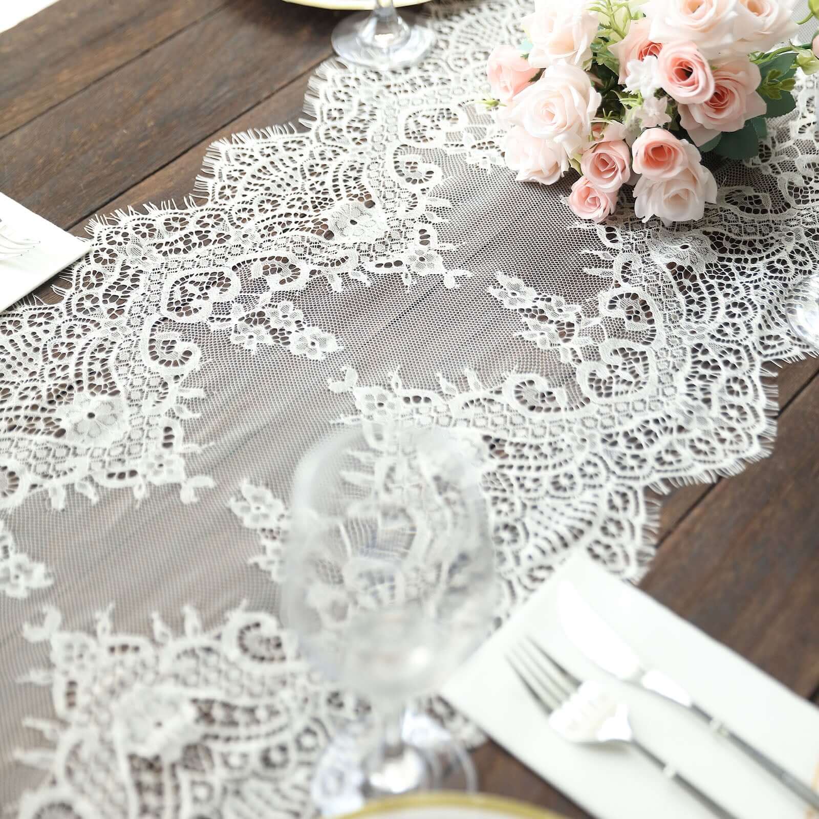 Premium Lace Fabric 15"x117" Table Runner Ivory - Scalloped Lace Elegance - Image 10