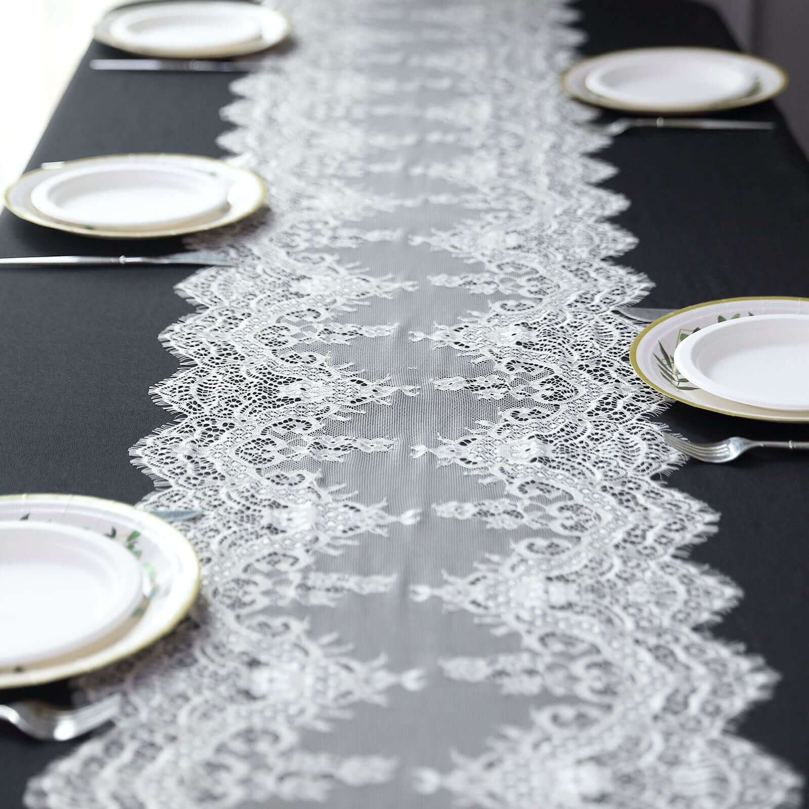 Premium Lace Fabric 15"x117" Table Runner Ivory - Scalloped Lace Elegance - Image 3
