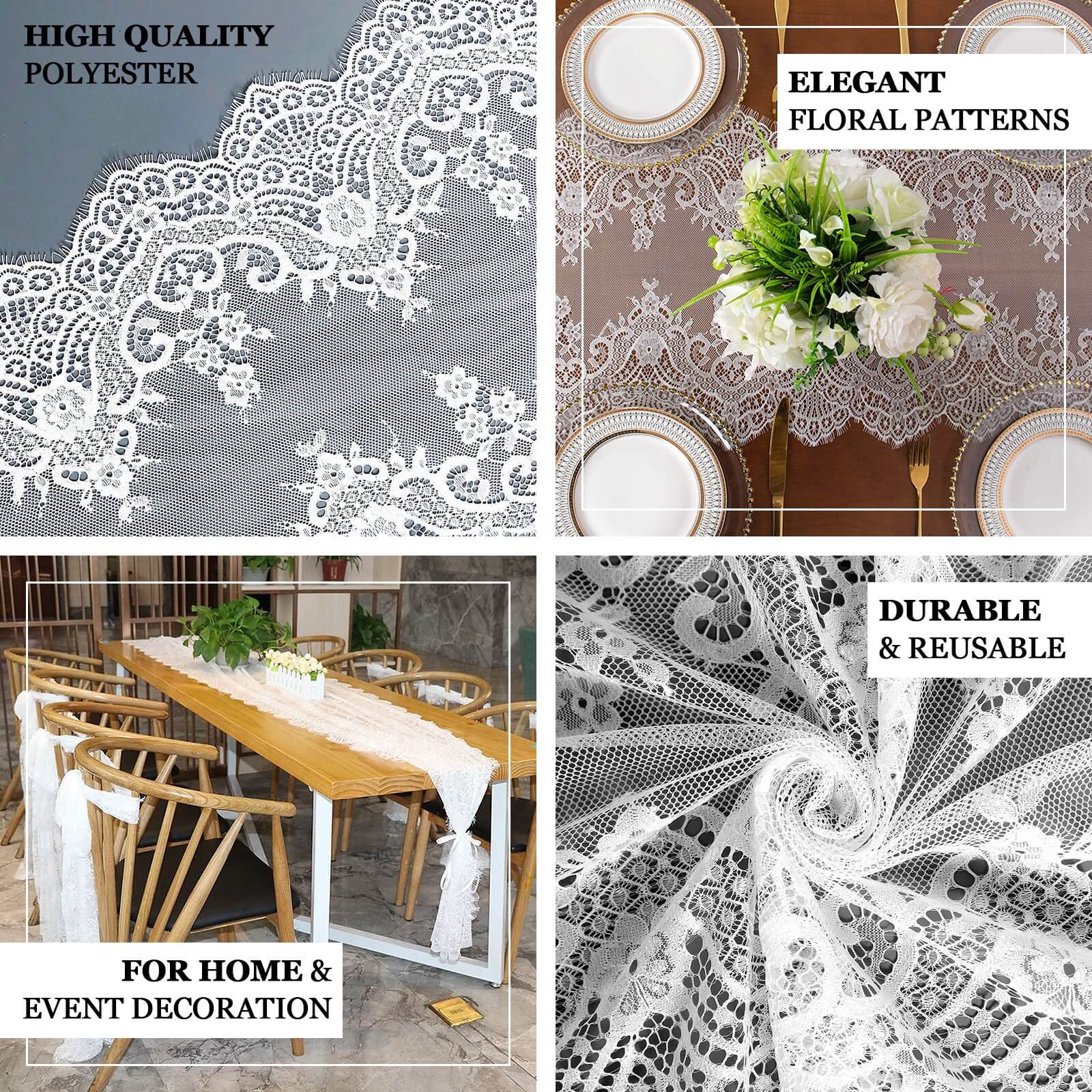 Premium Lace Fabric 15"x117" Table Runner Ivory - Scalloped Lace Elegance - Image 4