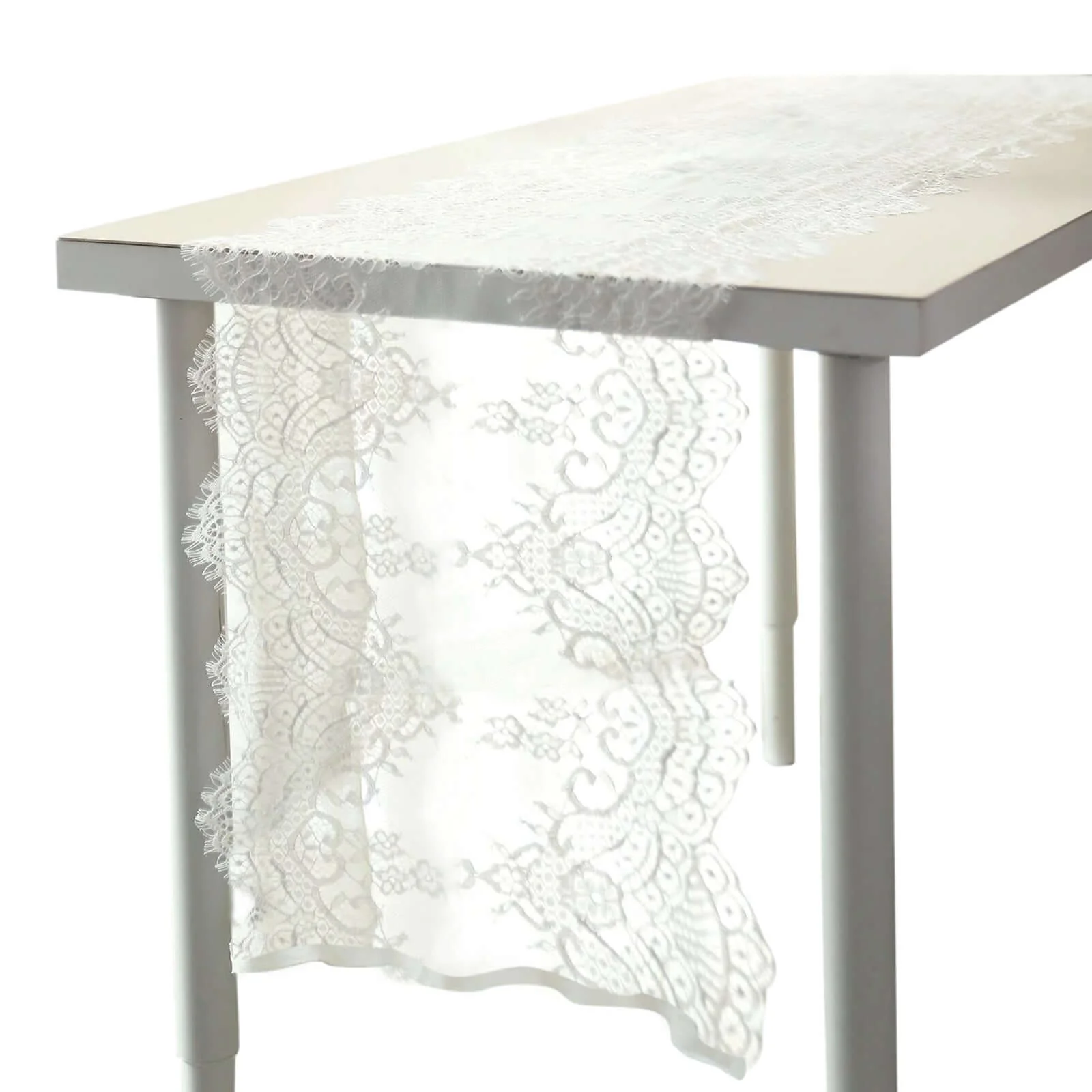 Premium Lace Fabric 15"x117" Table Runner Ivory - Scalloped Lace Elegance - Image 7