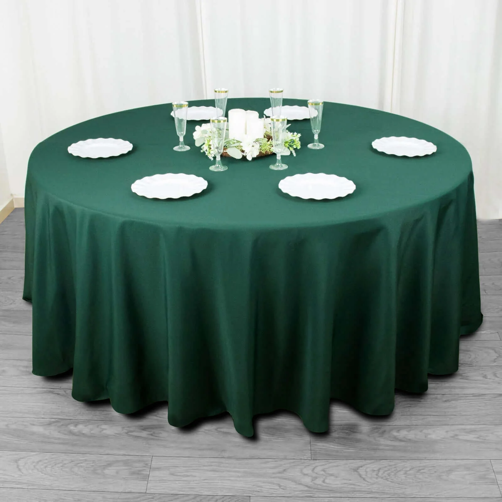 Premium Polyester 108" Round Tablecloth Hunter Emerald Green - Wrinkle-Resistant 220GSM Table Cover - Image 2