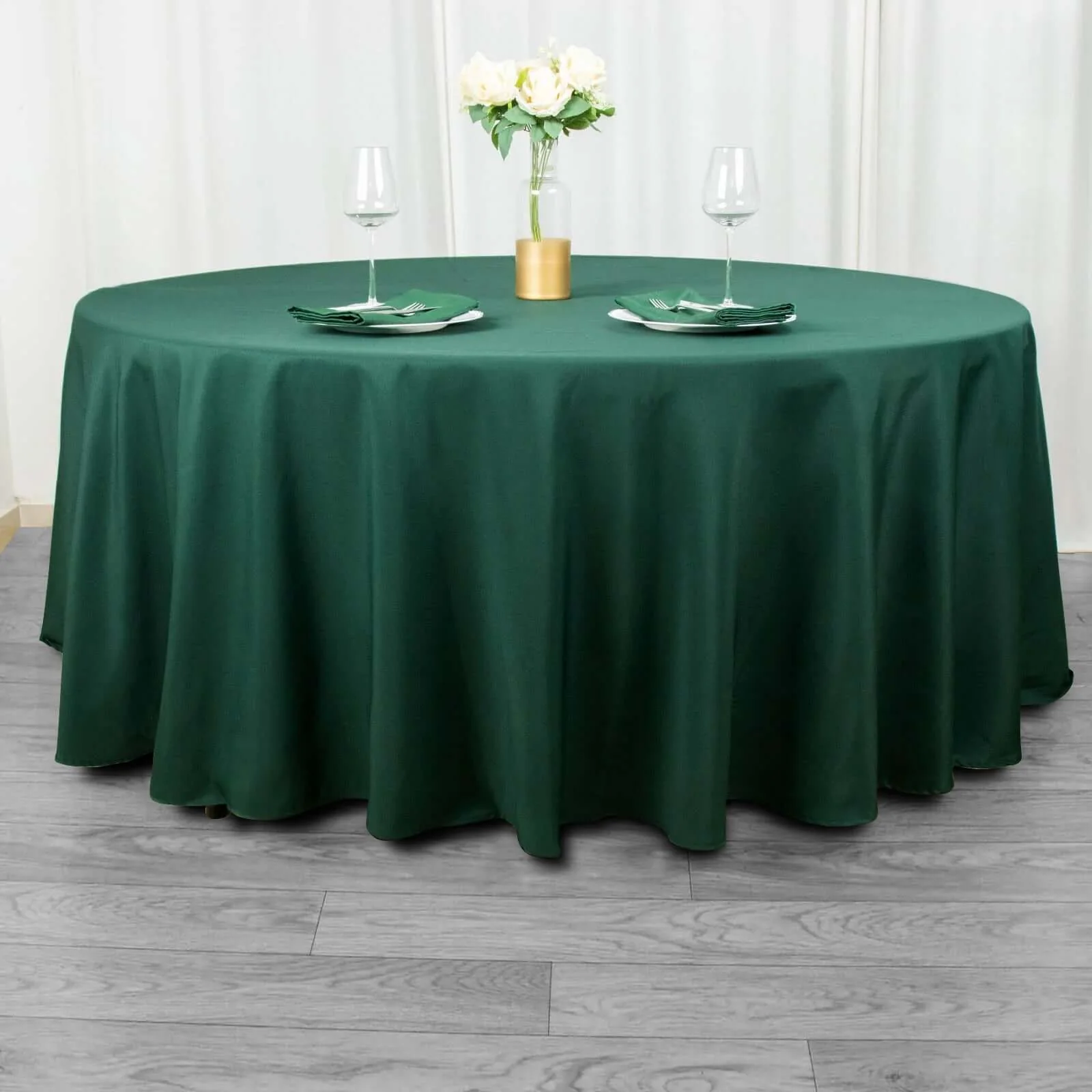 Premium Polyester 108" Round Tablecloth Hunter Emerald Green - Wrinkle-Resistant 220GSM Table Cover - Image 6